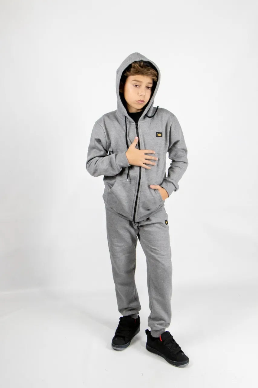 Jogging Kingpin Kids Classic Light Gray Sneakers with Crown Design - Perfect for School, Play & Everyday Wear