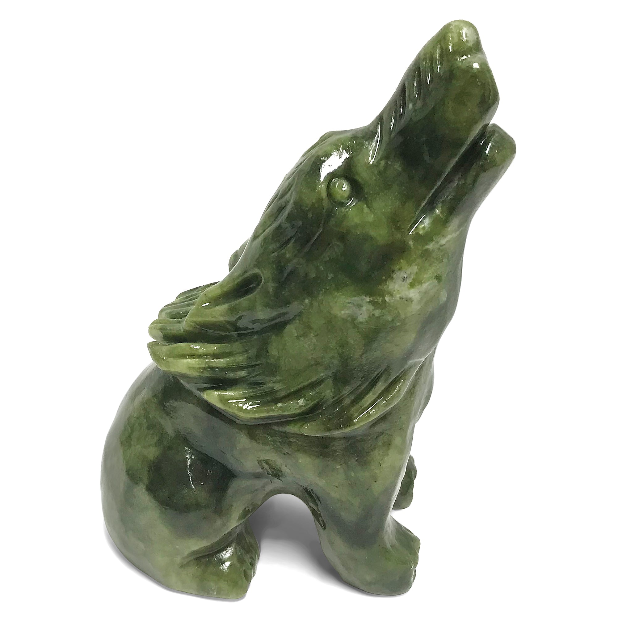 Hand Carved Wolf Nephrite Jade Crystal Figurine - 1 to 1.2 Lb Natural Jade Sculpture - Spiritual Totem, Home Decor, Gift for Collectors & Nature Lovers