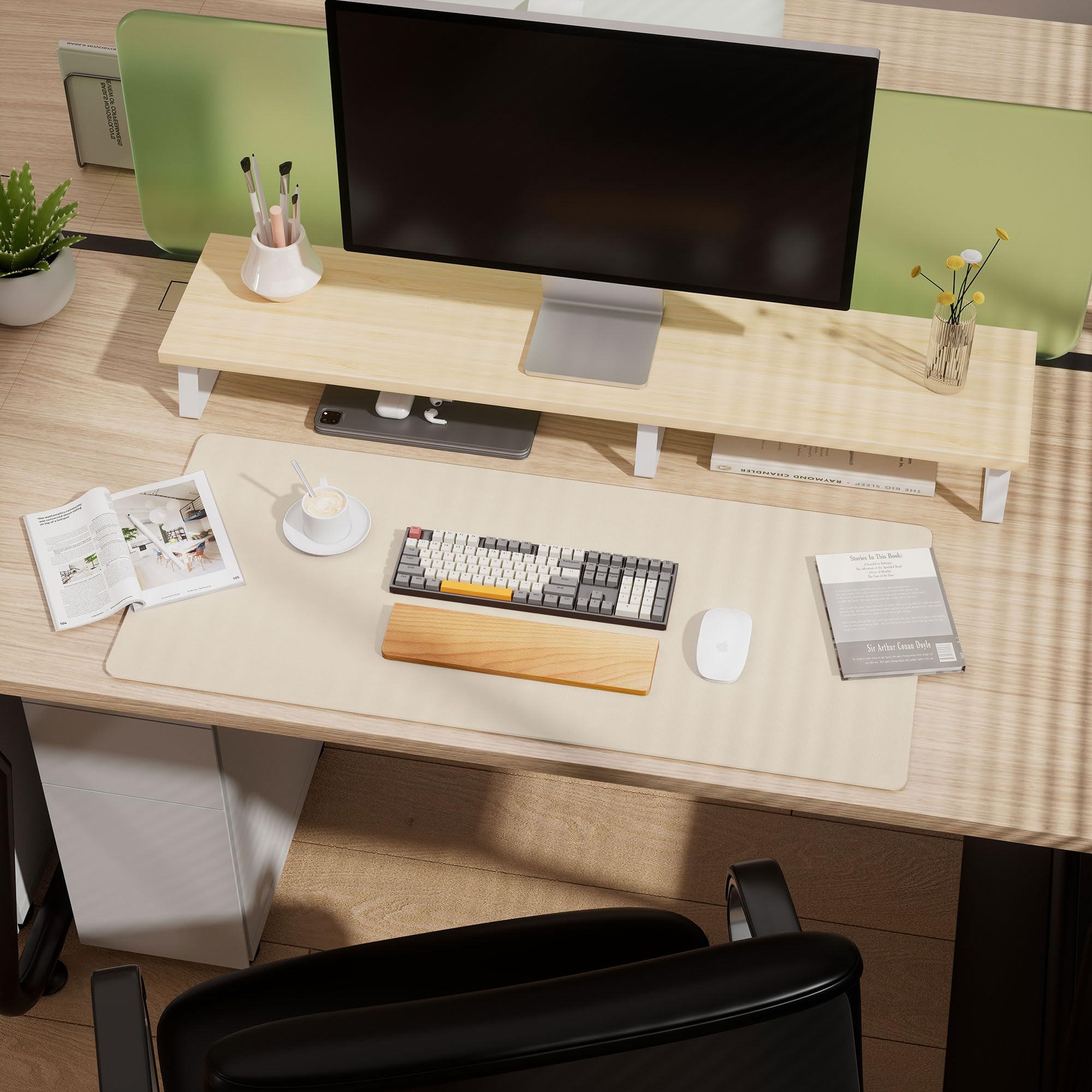 Aothia Dual-Sided Cork & Leather Desk Mat - Large Waterproof Mouse Pad & Writing Surface for Office & Home, Beige (25.6