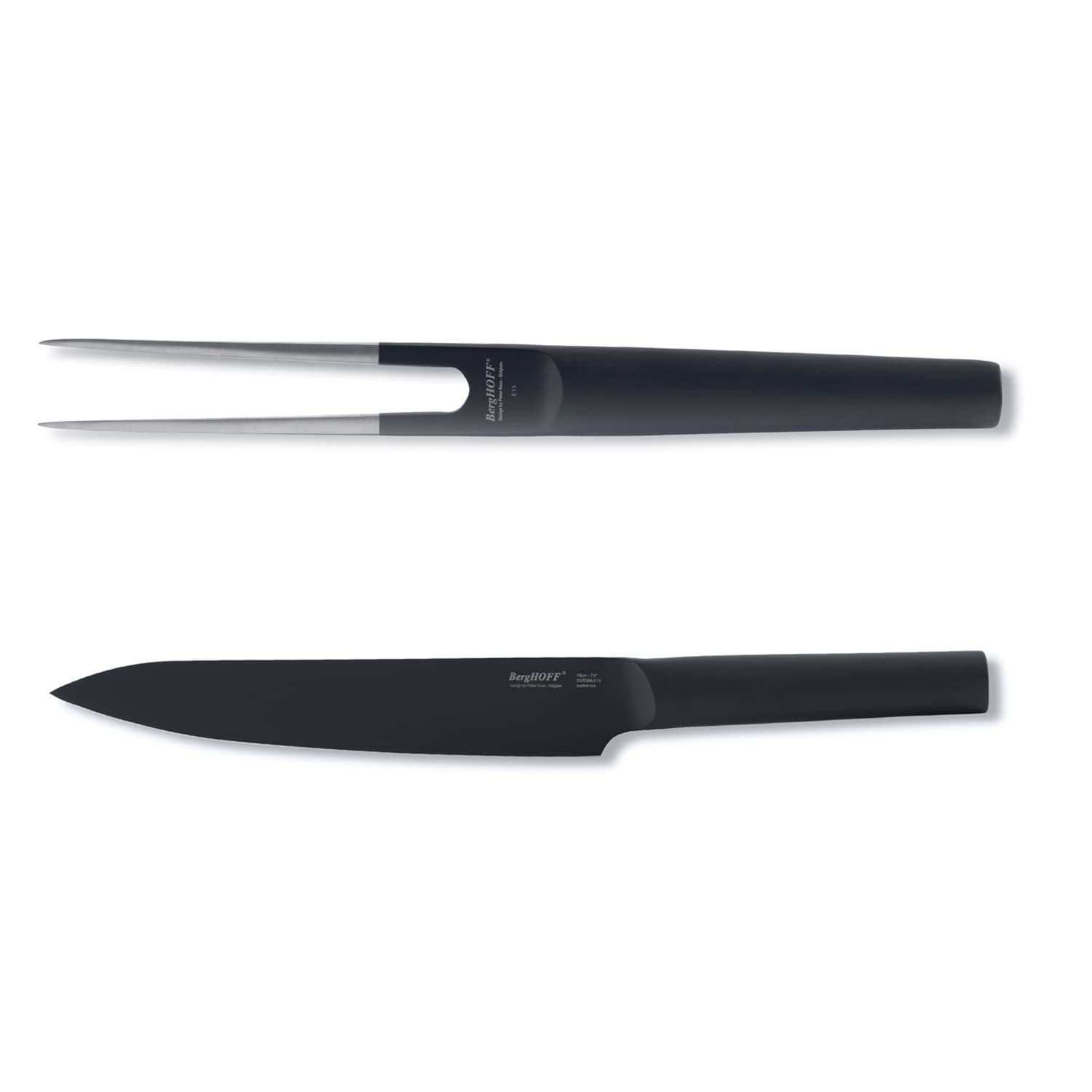 BergHOFF RON 18/10 Stainless Steel Kitchen Knife Set - 2-Piece Non-Stick Carving Knives with Black Titanium PVD Coating, Ergonomic Hollow Handle & Razor Sharp Edge - Perfect for Slicing Roasts, Turkey & Holiday Meals