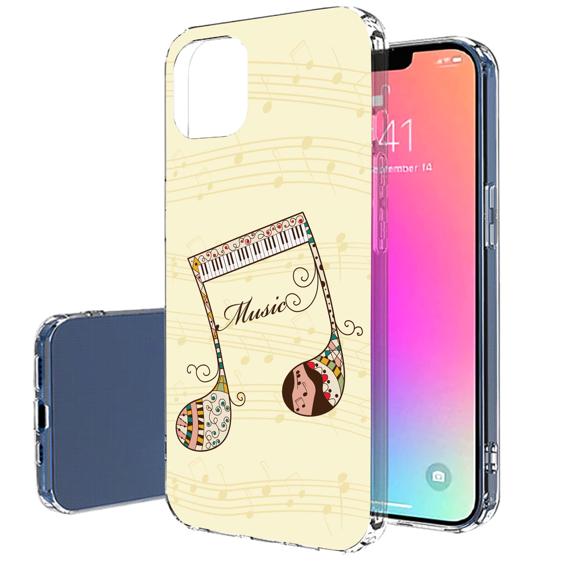 VIBECover Slim Case for Apple iPhone 13 - Shockproof Flexible TPU Cover with Music Note Design - Perfect for Daily Use, Travel & Music Lovers