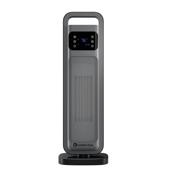 Comfort Zone 1500W Portable Space Heater with Remote Control, Thermostat & 24H Timer - 26 Inch Oscillating Indoor Room Heater for Bedroom, Office, Living Room - Overheat Protection, Energy Efficient, Grey