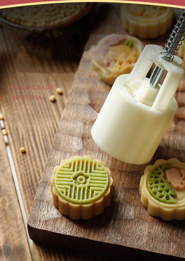 3D Moon Cake Mold Set - DIY Baking Cookie Stamps for Decorating Cakes, Pastries & Mooncakes | Medium Size (Flower C, FC4032) | Perfect for Mid-Autumn Festival, Home Baking & Holiday Treats