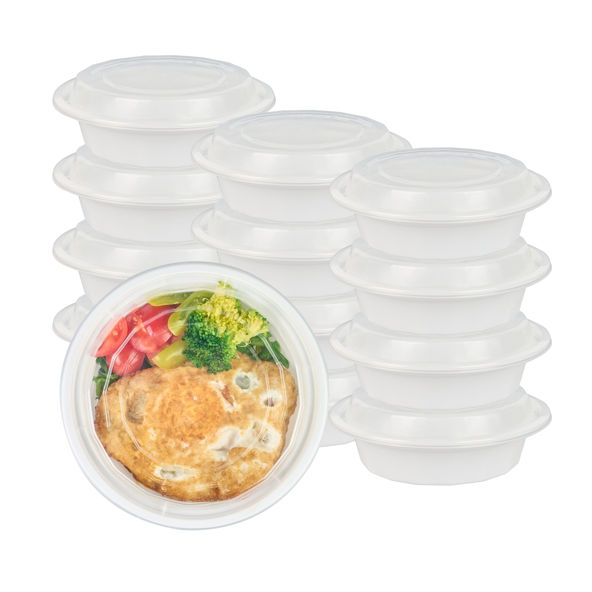 16 oz Round White Plastic Food Storage Containers with Clear Lids - Microwave Safe, 6.25