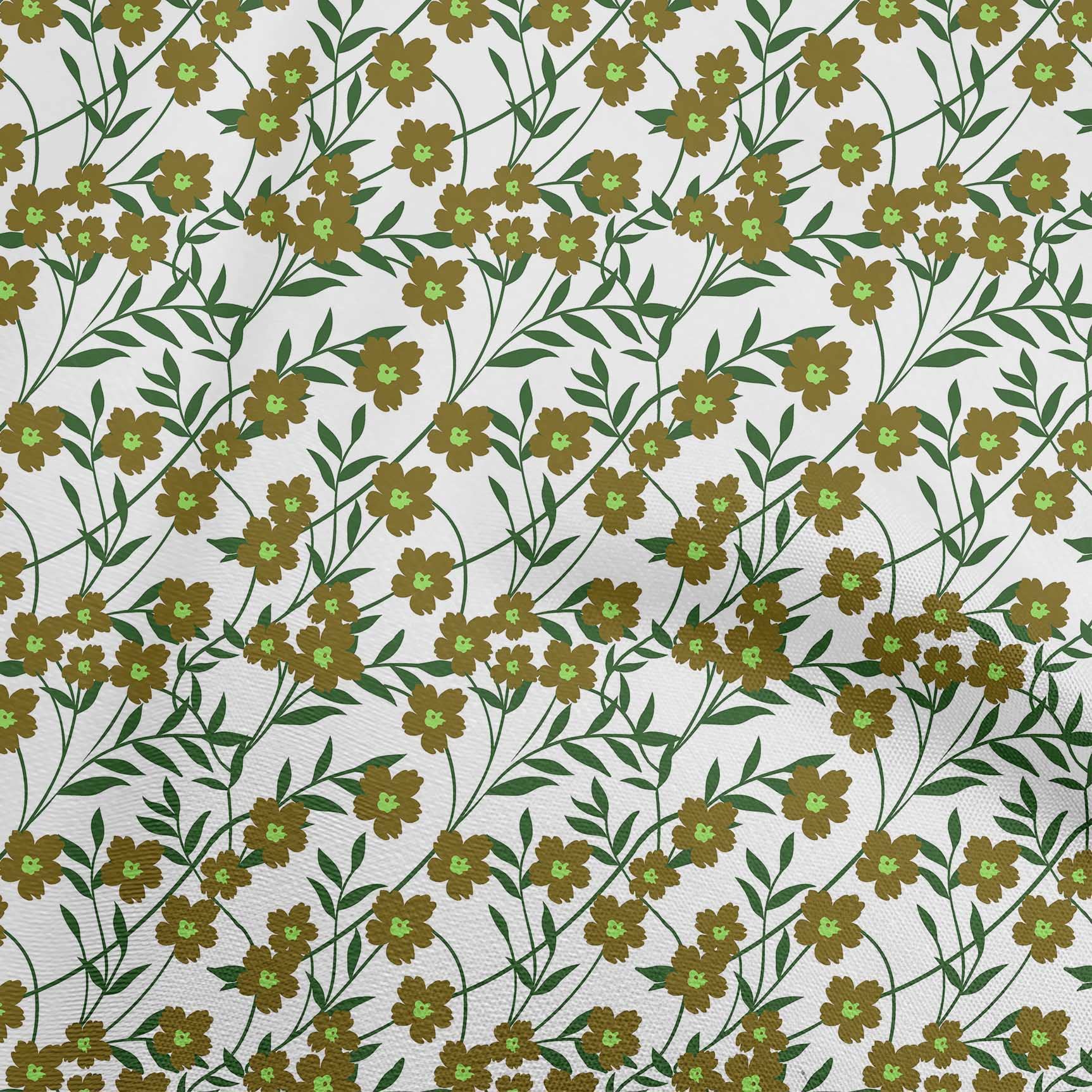 Premium 100% Cotton Jersey Fabric - Dark Olive Green Floral Print, 58
