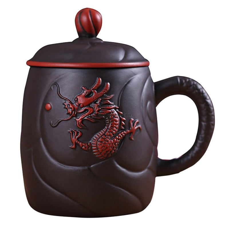 Premium Yixing Purple Clay Dragon Tea Cup with Built-in Infuser - Authentic Chinese Teapot for Loose Leaf Tea, Perfect for Gongfu Tea Ceremony & Daily Brewing