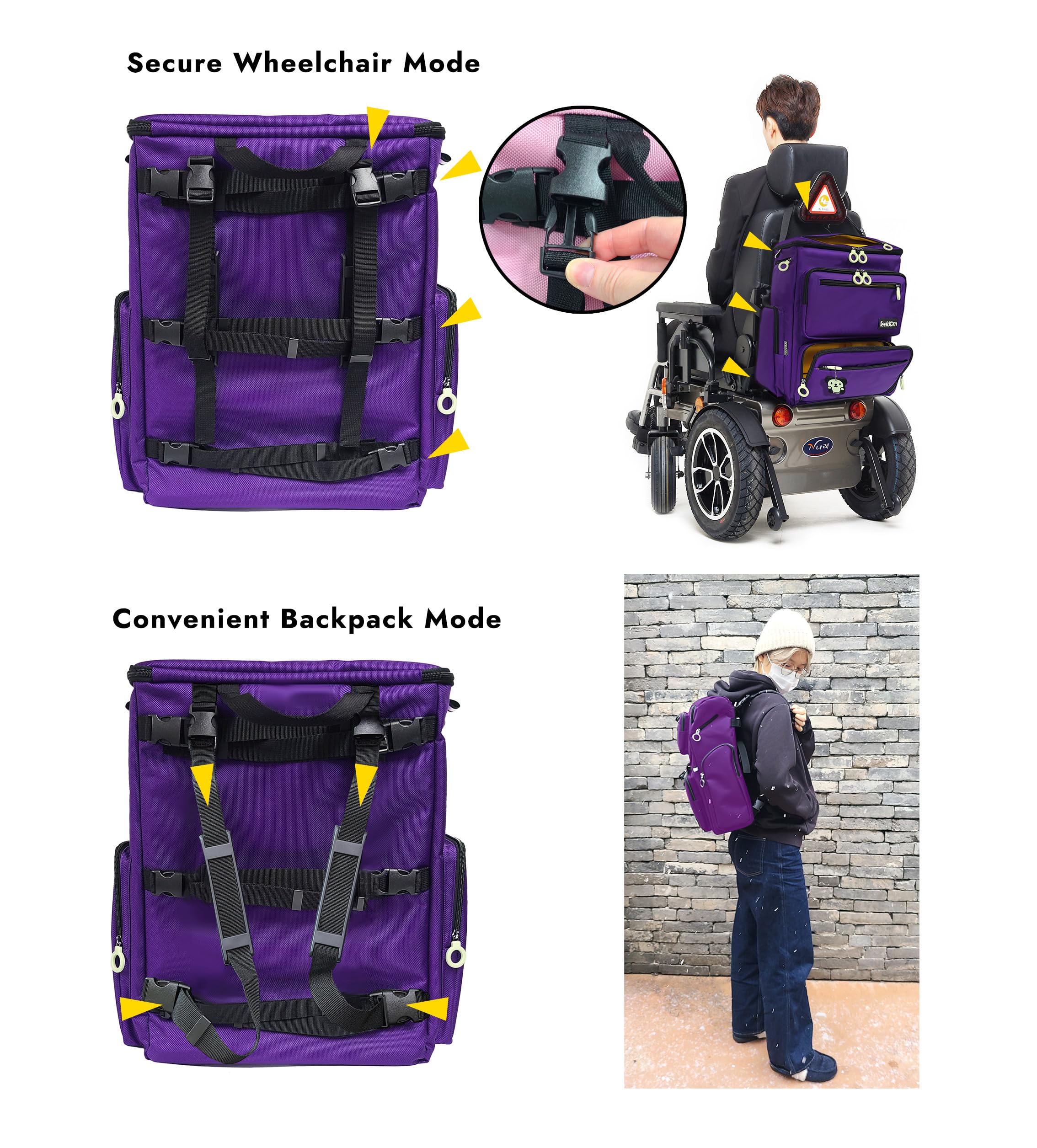 FEELDOM 50L Wheelchair Backpack for Mobility Scooters & Electric Wheelchairs - EZ-Access Feeding Tube & Respirator Compatible - Durable Charcoal Gray Storage Bag for Daily Use, Travel & Medical Supplies