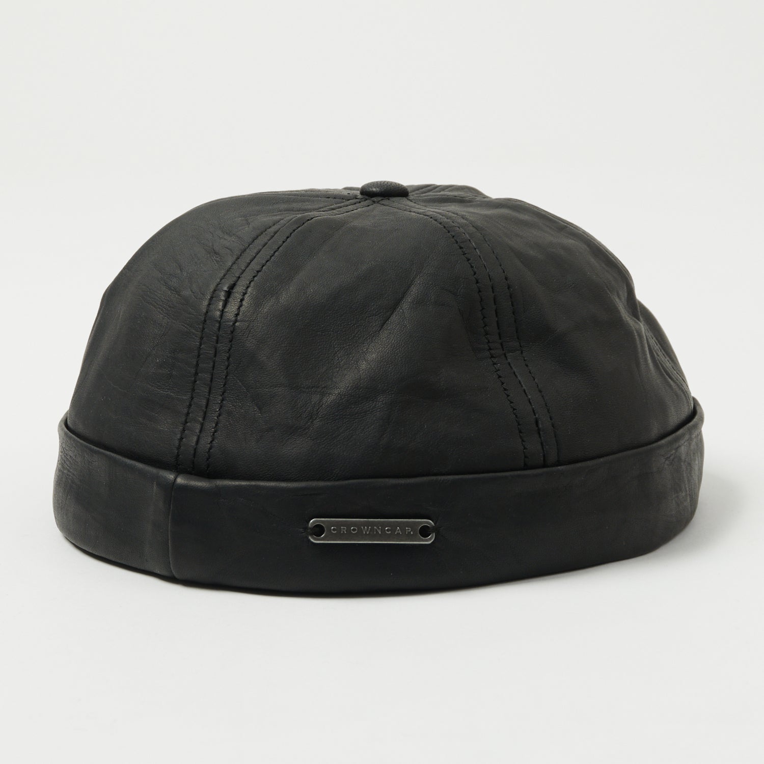 Premium 1 011F Leather Beanie Cap with Crown Design - Black | Winter Warm Hat for Men & Women | Outdoor Activities & Cold Weather Fashion