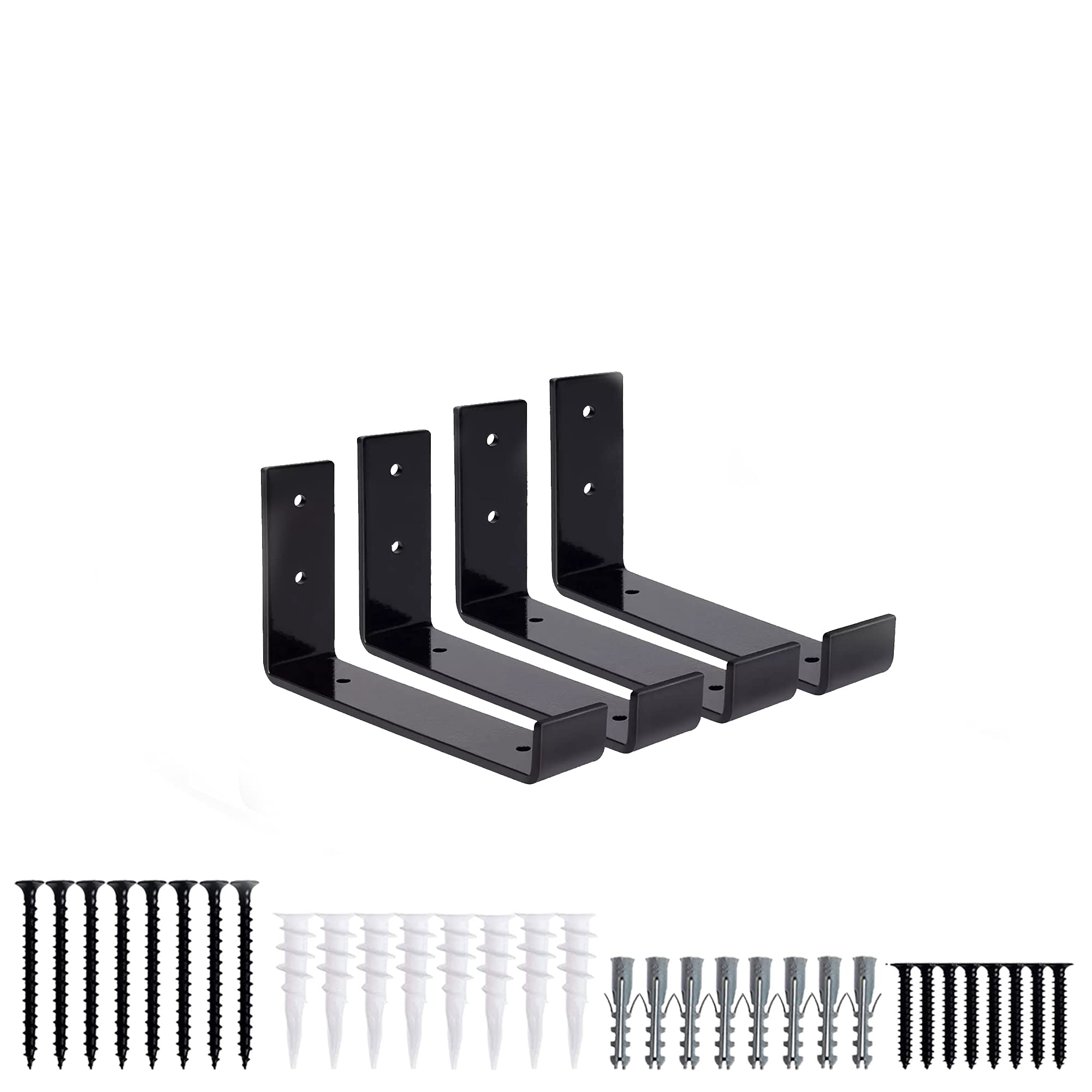 Heavy Duty Black Metal Shelf Brackets 4 Pack - 6