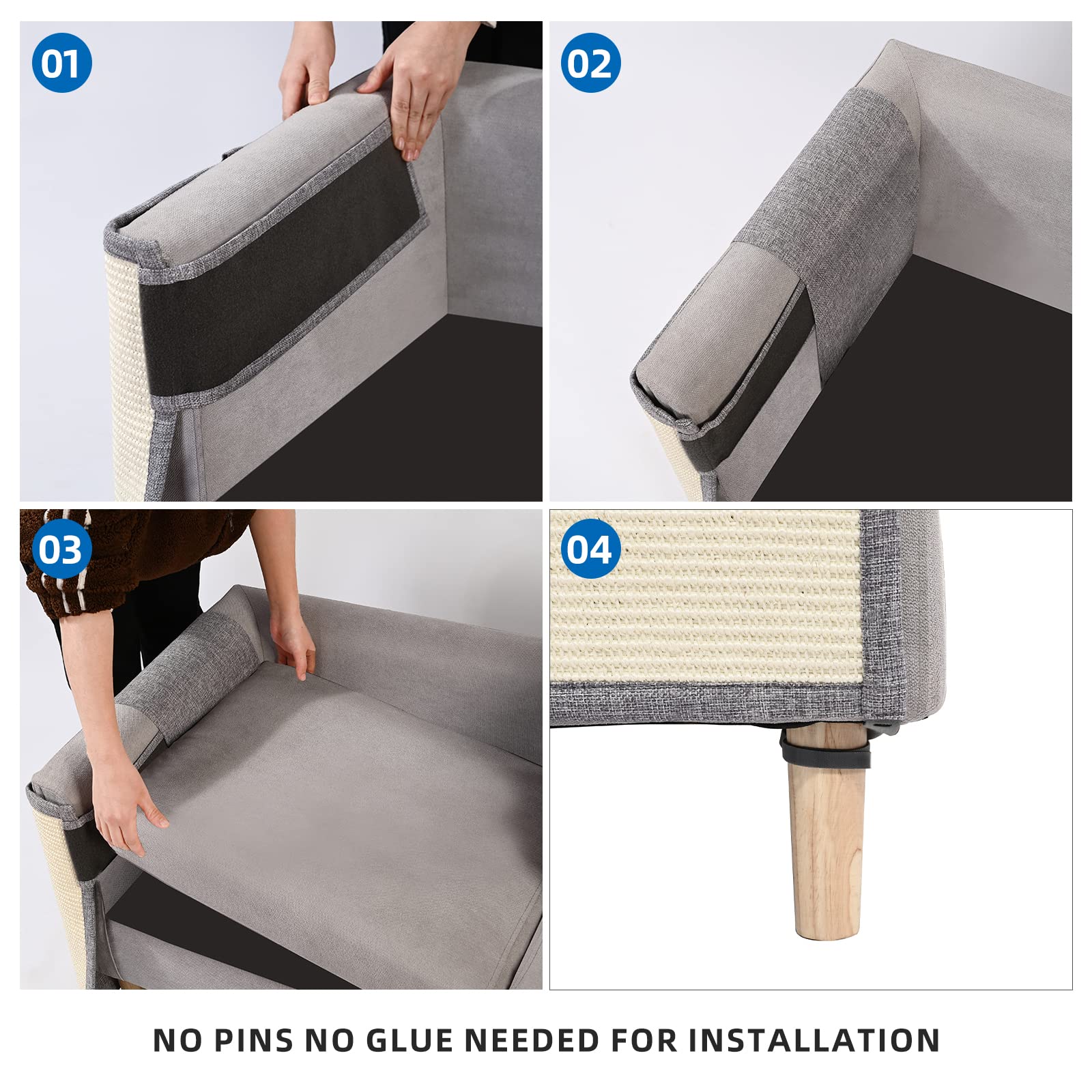 Natural Sisal Cat Scratch Furniture Protector - Sofa, Couch & Chair Protector for Indoor Cats | Prevent Scratches & Damage to Home Furniture | Perfect for Living Room, Bedroom & Home Office