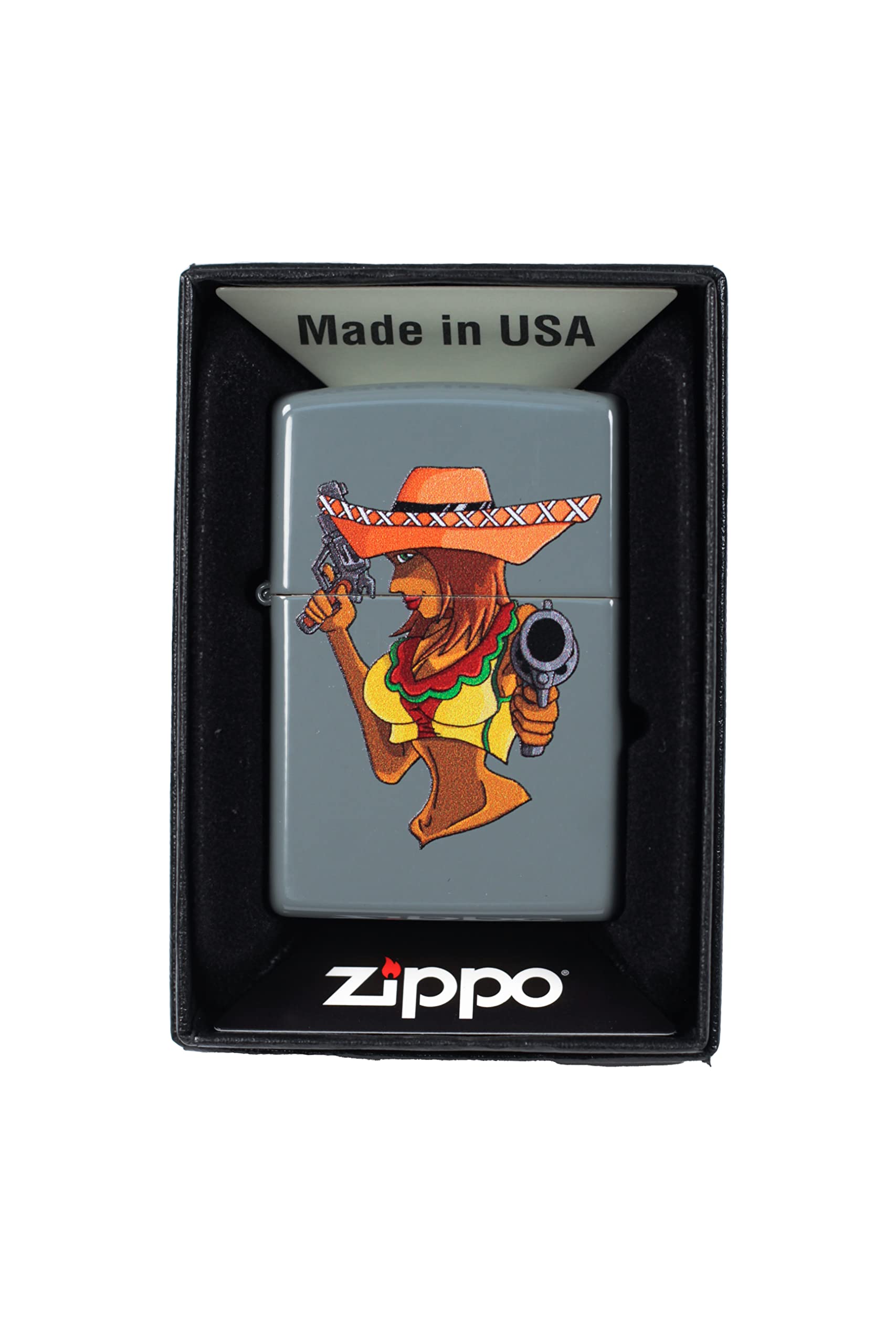 Custom Zippo Lighter - Flat Grey Sombrero Design Windproof Metal Lighter for Outdoor Camping, Smoking, and Collectibles