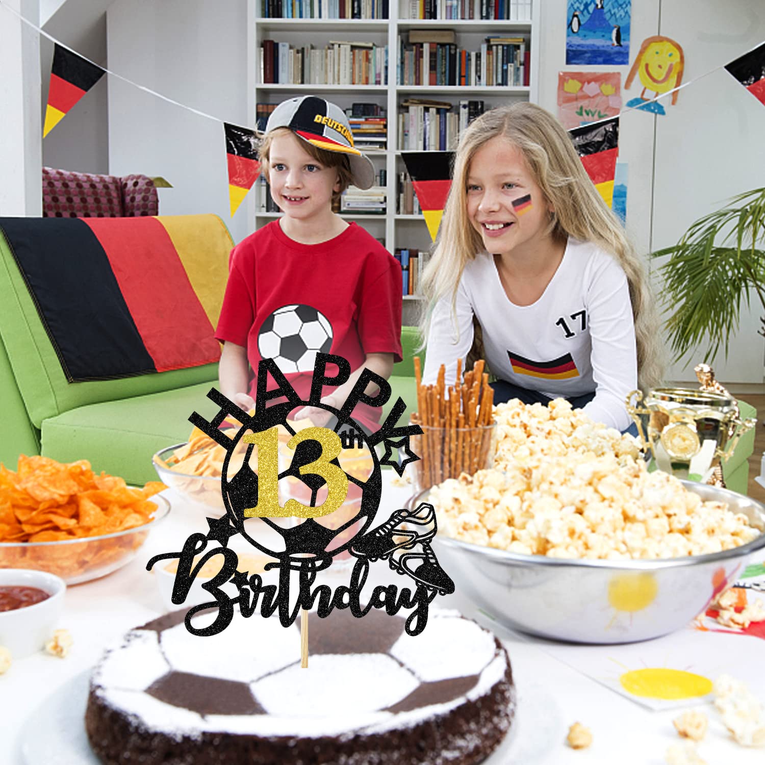 Glitter Soccer Happy 13th Birthday Cake Topper - Soccer Player & Football Theme Party Decorations for Boys & Girls - Perfect for Birthday Cakes, Cupcakes, and Dessert Tables at Sports-Themed Celebrations