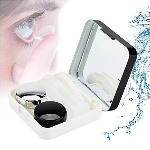 Mini Travel Contact Lens Case with Reflective Cover - Cute & Portable Lens Storage Box for Travel, Gym, or Daily Use [Black]