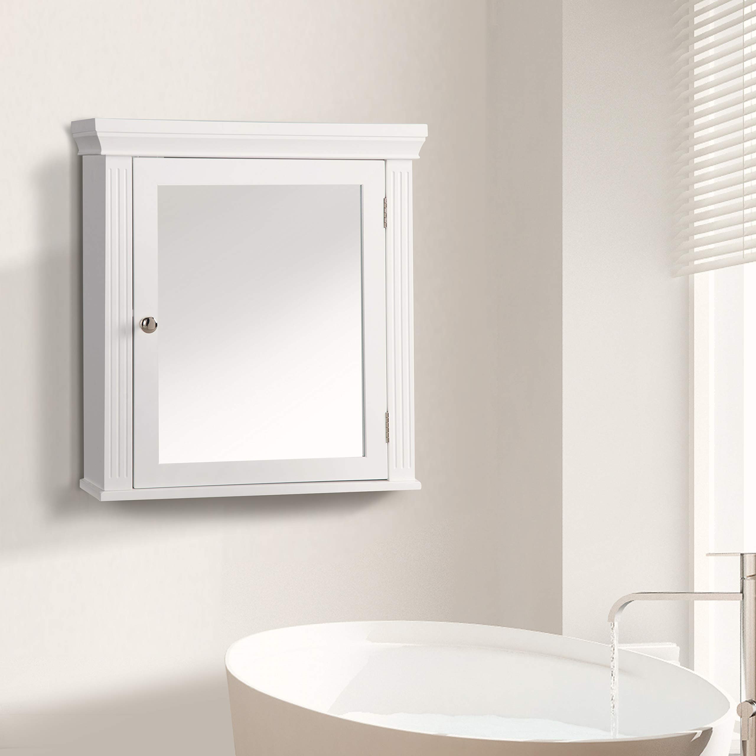 Teamson Home Stratford Wooden Mirrored Medicine Cabinet - White Bathroom Storage with Adjustable Shelves | Perfect for Small Bathrooms, Powder Rooms & Vanity Organization