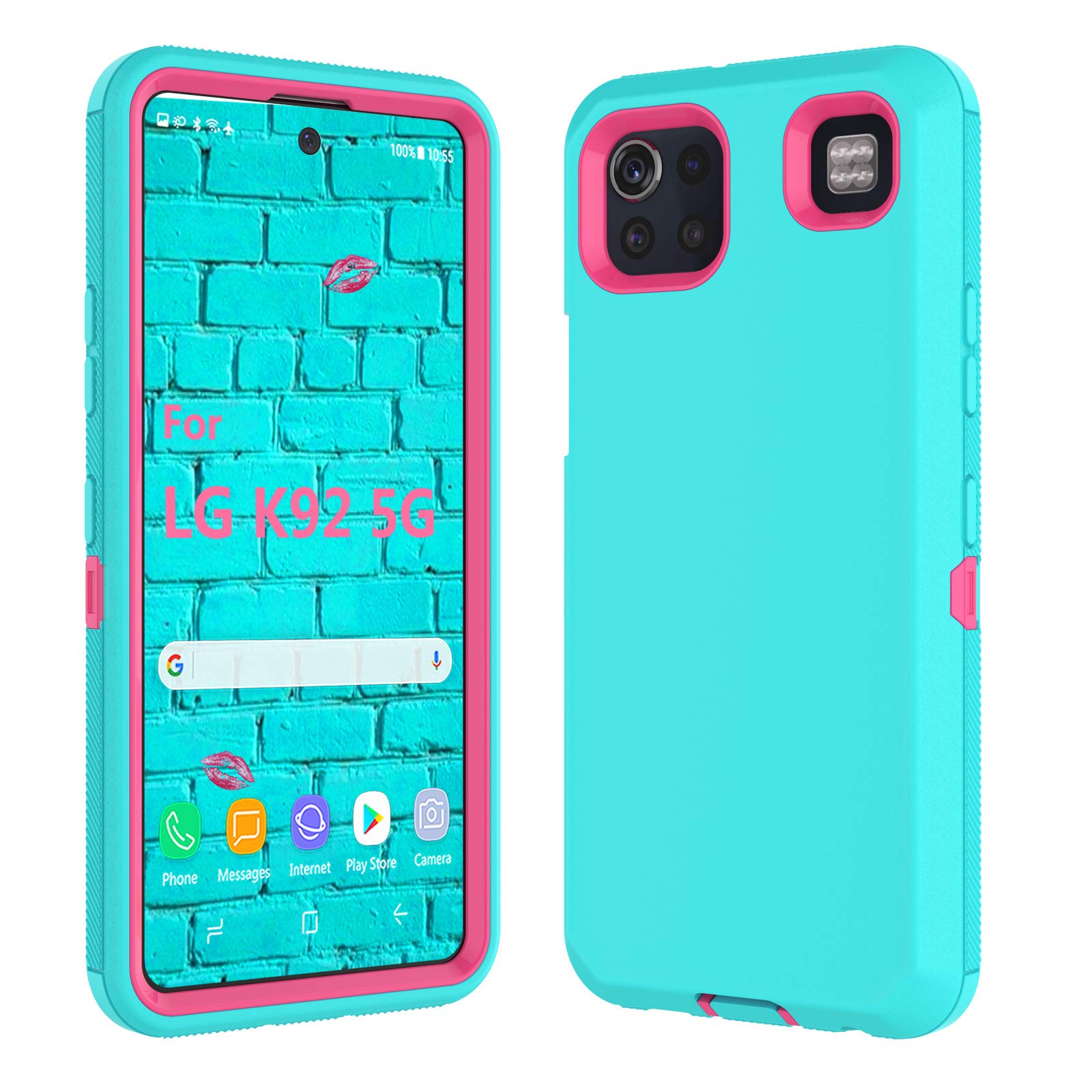 Thybx LG K92 5G Case 2020 - 3-Layer Drop Protection, Shock Absorbing, Dust Proof, Durable TPU & Hard Plastic Bumper Cover with Enhanced Grip in Turquoise - Perfect for Everyday Use, Travel, and Outdoor Activities
