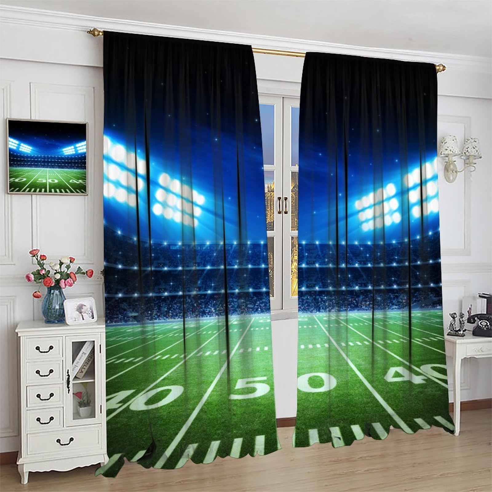 Soccer Field Stadium Arena Blackout Curtains - 2 Panels Set 63x72 Inch with Rod Pocket, Football Sports Themed Window Treatments for Bedroom, Living Room & Home Decor | Perfect for Game Nights, Sports Themed Rooms & Fan Cave Decorations