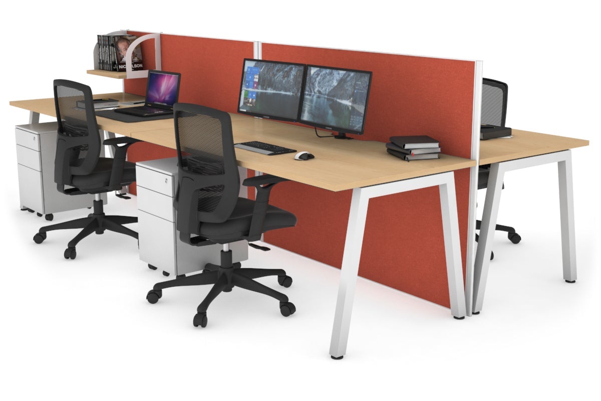 Horizon Quadro 4-Person Office Workstation Bench with A-Legs - 1200L x 800W with Cable Management - Perfect for Collaborative Workspaces & Open Office Environments