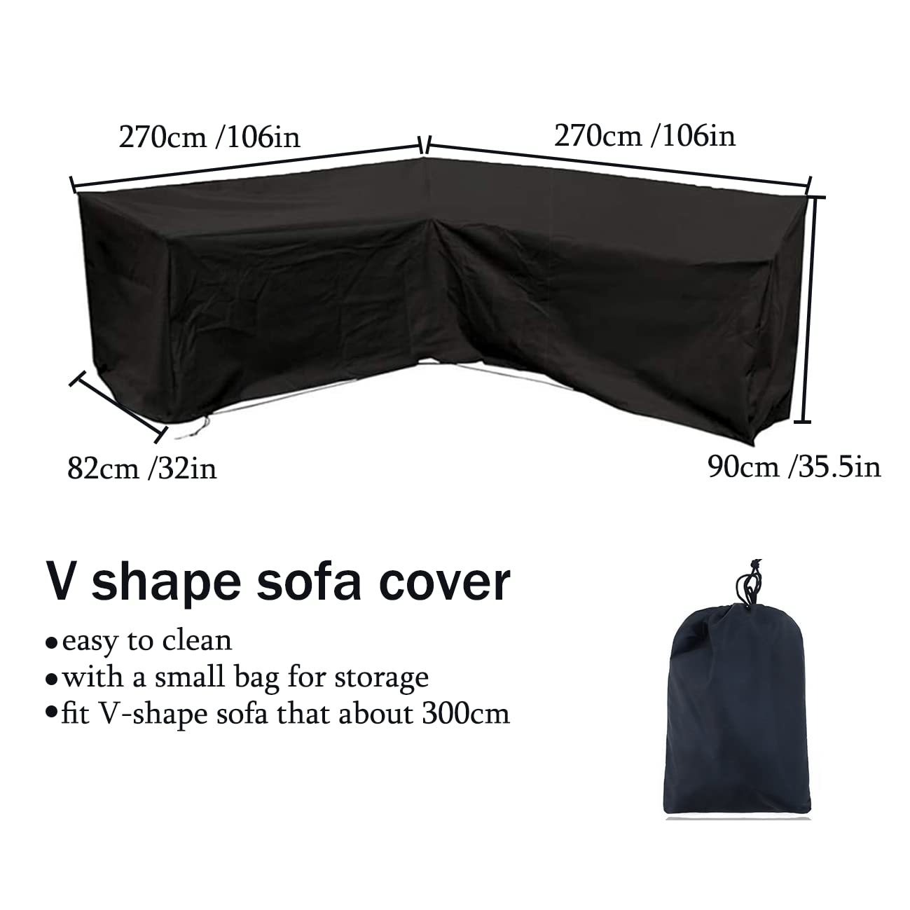 Waterproof 420D Heavy Duty Outdoor Sectional Sofa Cover - V Shape UV Resistant Patio Furniture Protector (106x106 Inch, Black) for Full Protection - Perfect for Backyard, Deck, Garden & All-Weather Use