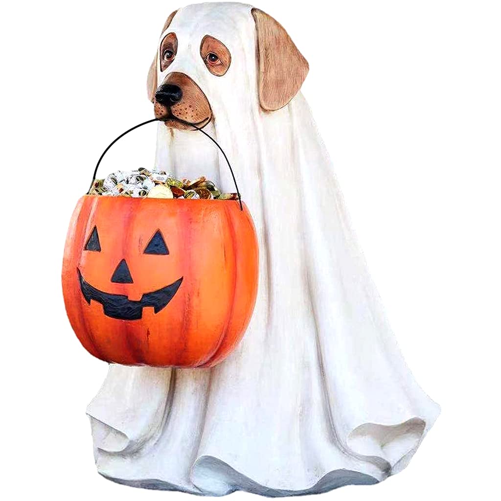 Halloween Candy Bowl - Asukohu Resin Pumpkin Candy Organizer with Dog & Cat Statue for Trick or Treat Decor | Perfect for Halloween Party, Home Decor & Gift Giving