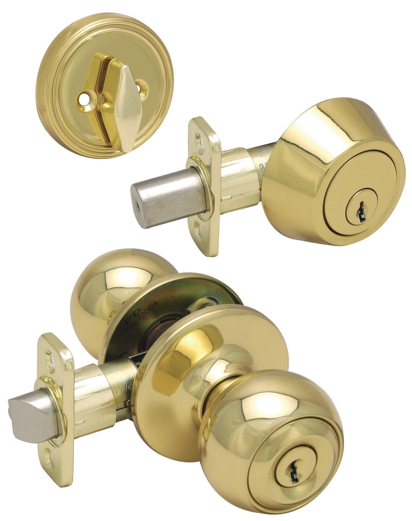 Hardware House 499160 Helena Combo Pack - Polished Brass Door Knob and Deadbolt Set for Home Security | Perfect for Bedroom, Bathroom & Interior Doors