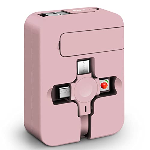 3-in-1 Retractable Charging Cable for iPhone/Type-C/Micro-USB - Pink Portable Charger for Android, Samsung, Tablets & Phones | Perfect for Travel, Office & Home Use
