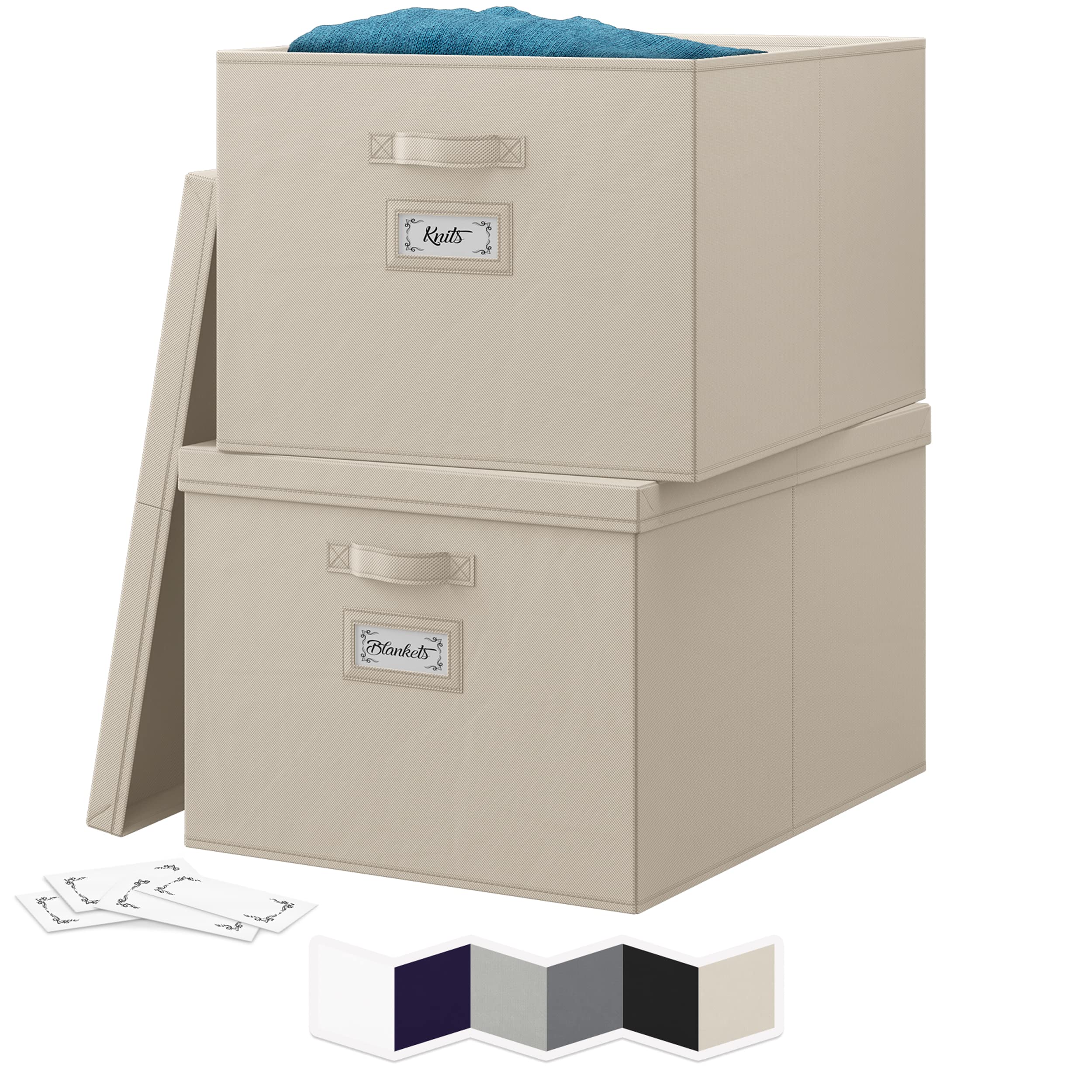 Extra Large Storage Bins with Lids (Set of 2) - 84 QT Heavy Duty Fabric Storage Containers with Removable Lids, Dual Handles & Labels - Perfect for Home Organization, Toy Storage, Closet Organizer, Photo Albums & Seasonal Clothes (Beige) - Ideal for Bedroom, Nursery, Garage & Attic Storage Solutions