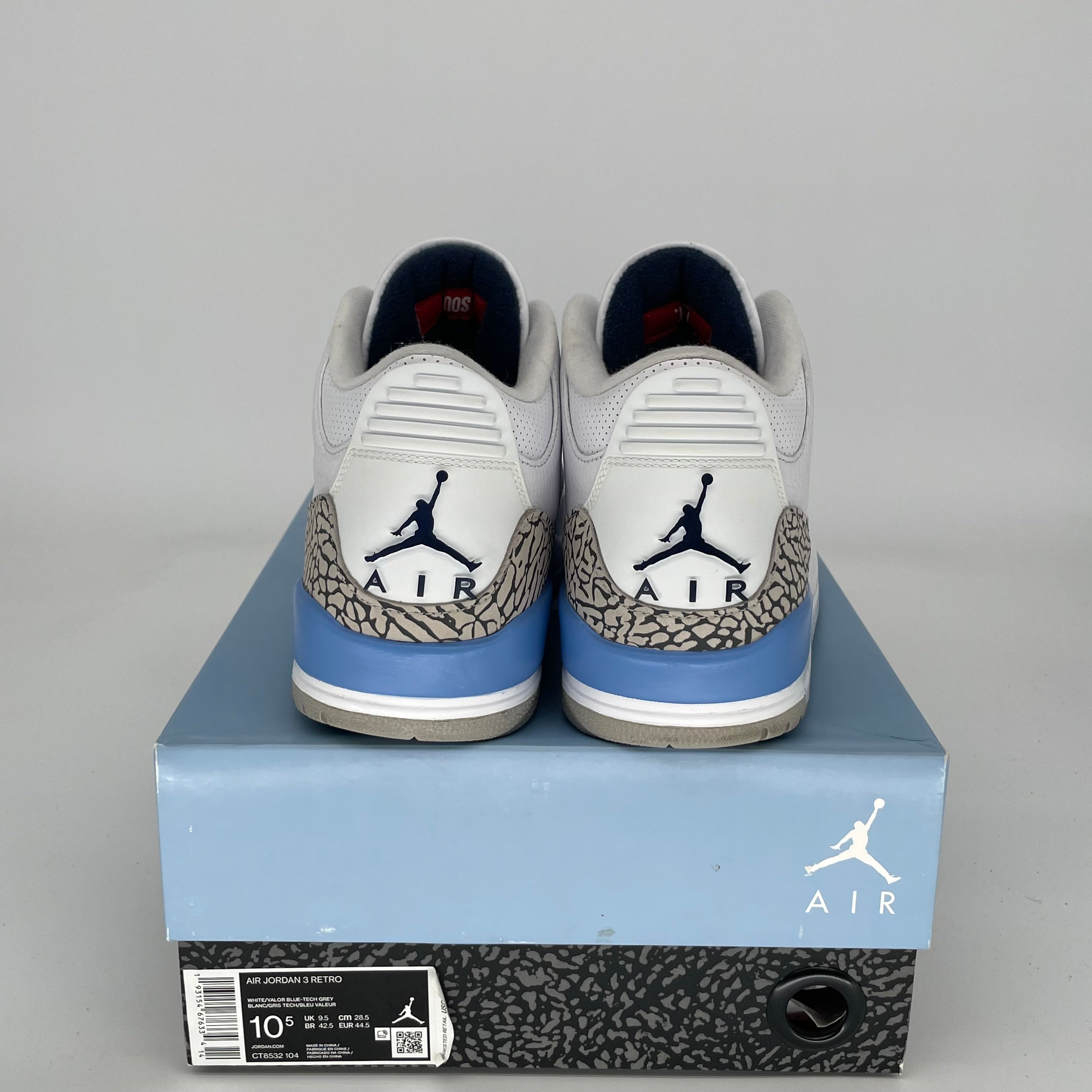 AIR JORDAN 3 UNC Men's Basketball Shoes Size 10.5 - CT8532-104 Blue & White Retro Sneakers for Running, Gym & Streetwear Fashion