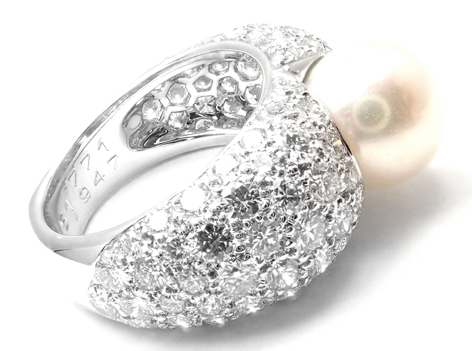 Authentic Cartier Juliette 18k White Gold Cultured Pearl Diamond Ring for Women - Elegant Wedding, Engagement & Anniversary Jewelry Gift