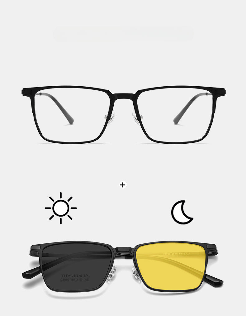 3 in 1 Titanium Eyeglass Frame with Magnetic Sunglass Clips - Lightweight Durable Glasses for Reading, Driving & Outdoor Activities