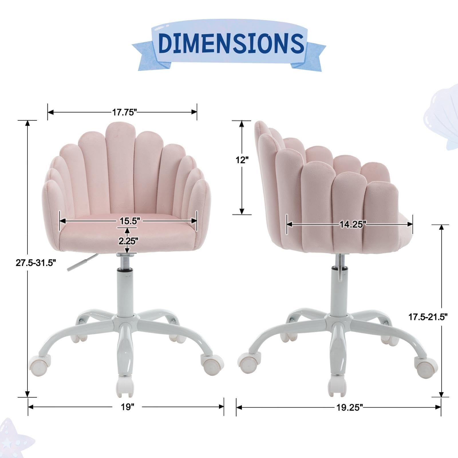 DUOMAY Adjustable Kids Desk Chair with Wheels - Pink Velvet Swivel Computer Chair for Boys and Girls, Ergonomic Study Chair for Children's Bedroom, Homeschooling & Gaming Setup