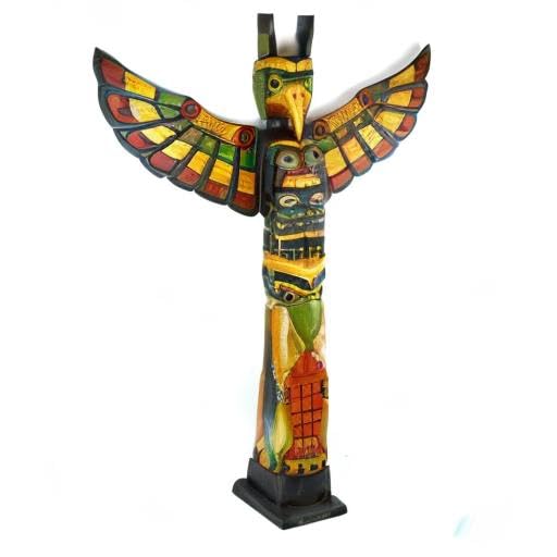 Hand-Carved 3-Foot Tall Northwest Coast Style Wooden Eagle & Fish Totem Pole - Native American Art, Home Decor, Garden Statue for Outdoor & Indoor Display