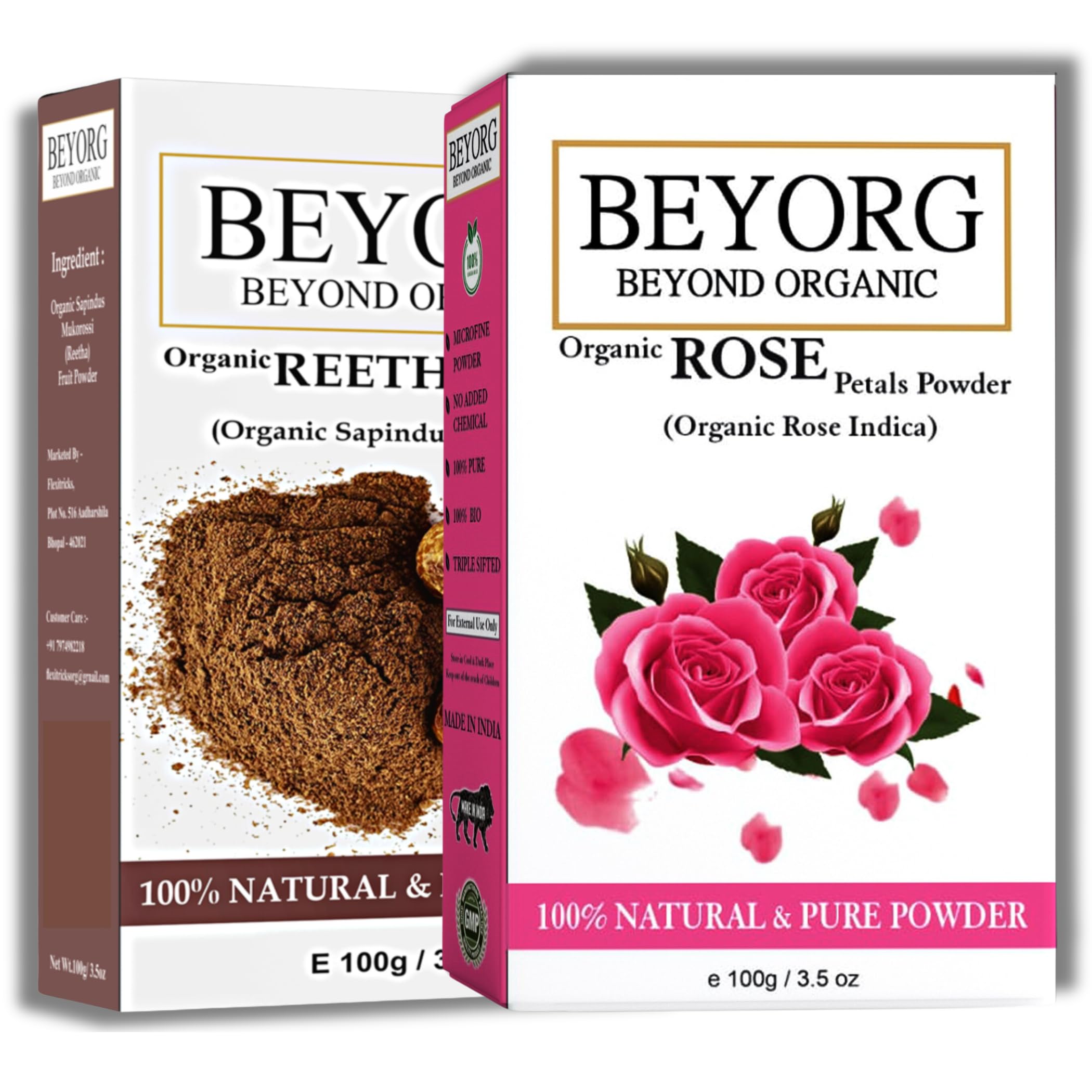 Natural Reetha Powder & 100% Pure Rose Petal Powder Combo Pack (200g) - Organic Hair Care & Skin Treatment for Shine & Glow - Perfect for DIY Shampoo, Face Masks & Aromatherapy