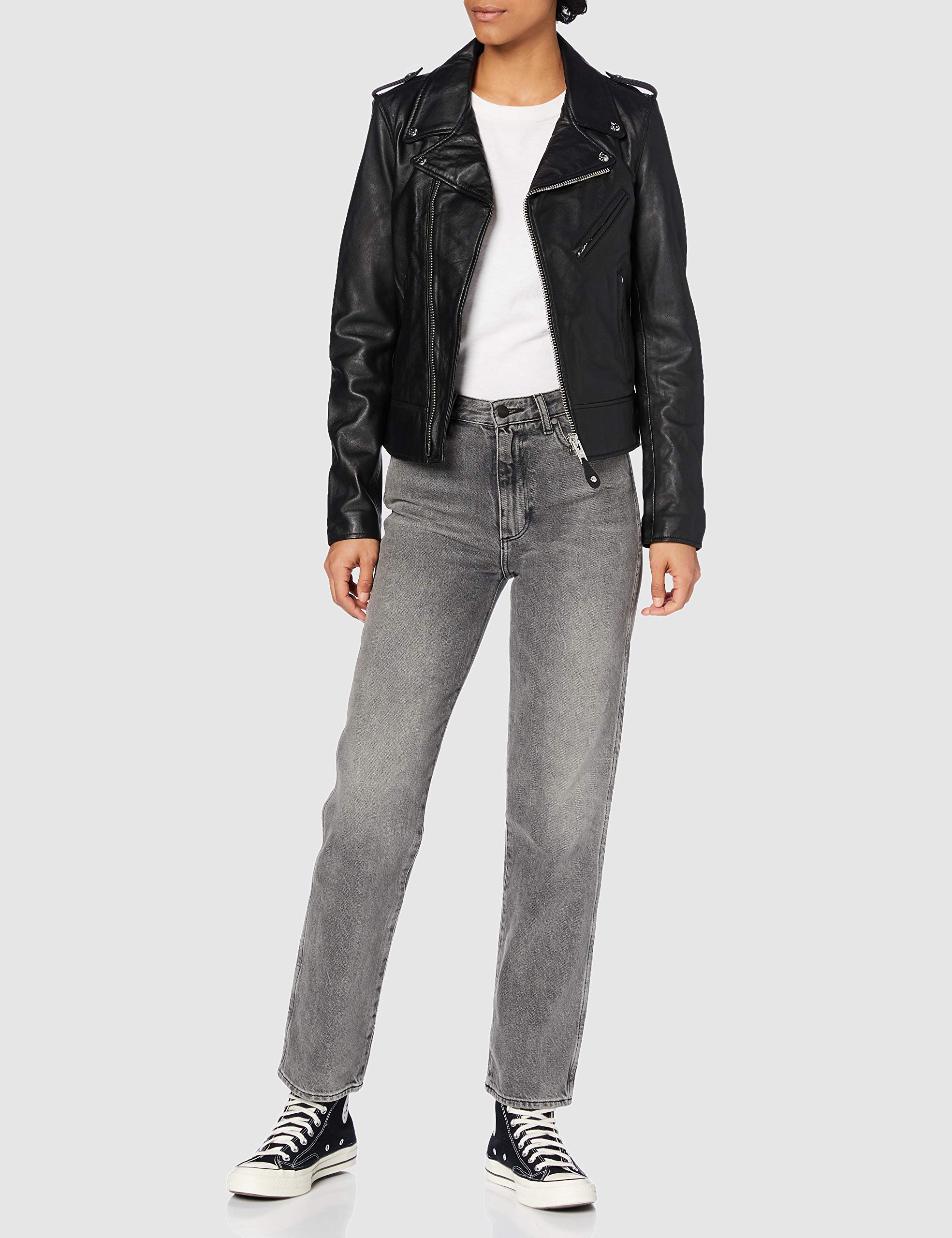 Schott NYC Women's Genuine Leather Long Sleeve Motorcycle Jacket - Classic Biker Style for Riding & Everyday Fashion