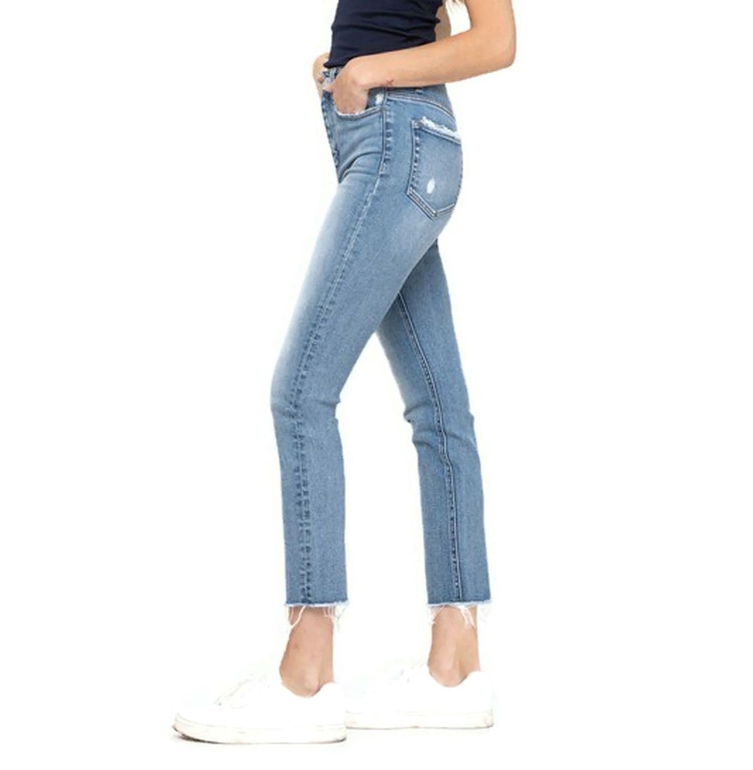 VERVET by Flying Monkey Women's Super High Rise Slim Cropped Straight Jeans - Stretch Denim Pants for Casual Wear & Everyday Outfits
