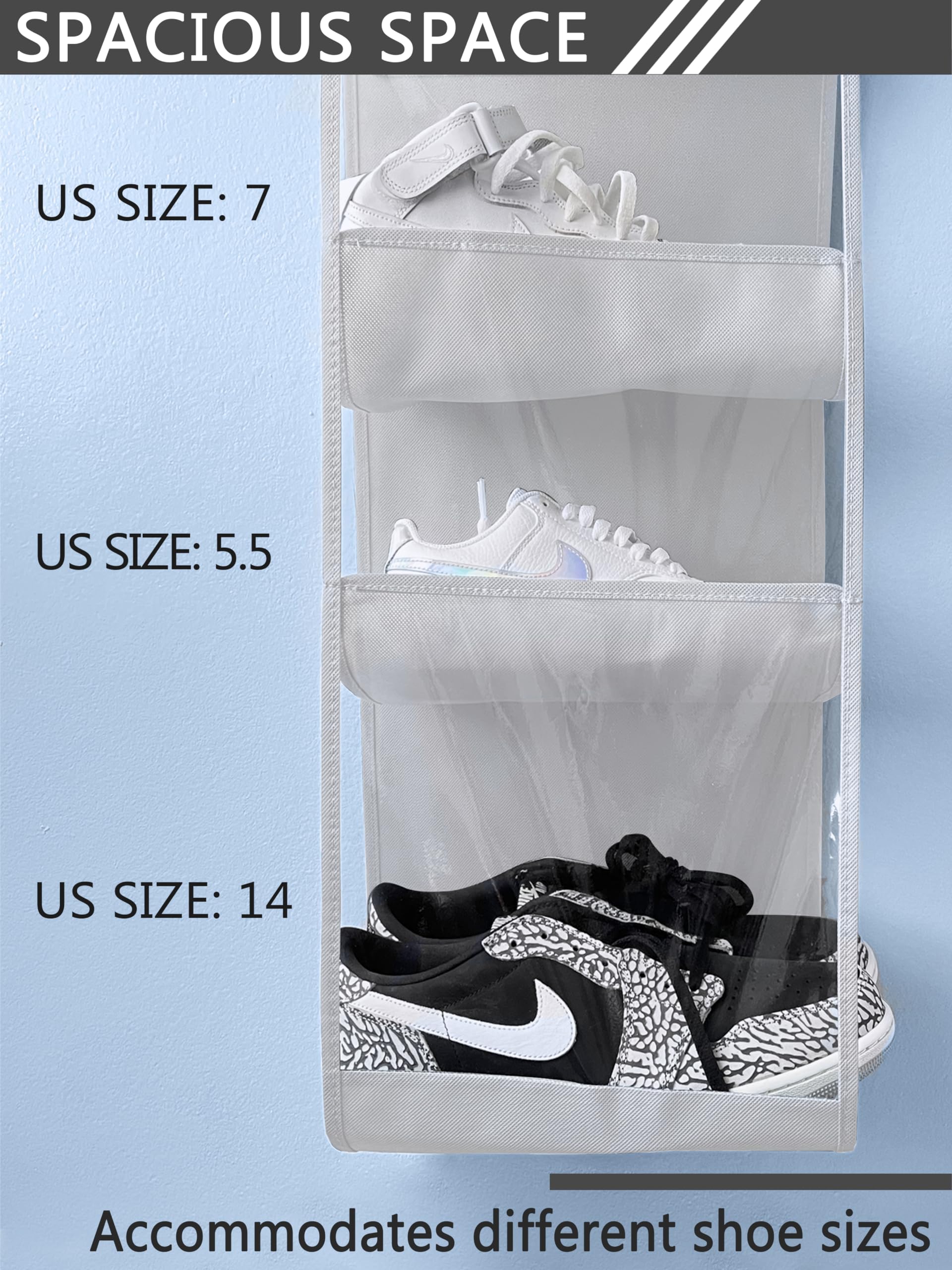 Zebricolo Hanging Shoe Rack for Closet - Extra Large 24 Pocket Shoe Organizer, Space Saving Closet Storage Solution (2 Pack, White) - Perfect for Bedroom, Dorm, Entryway & Small Space Organization