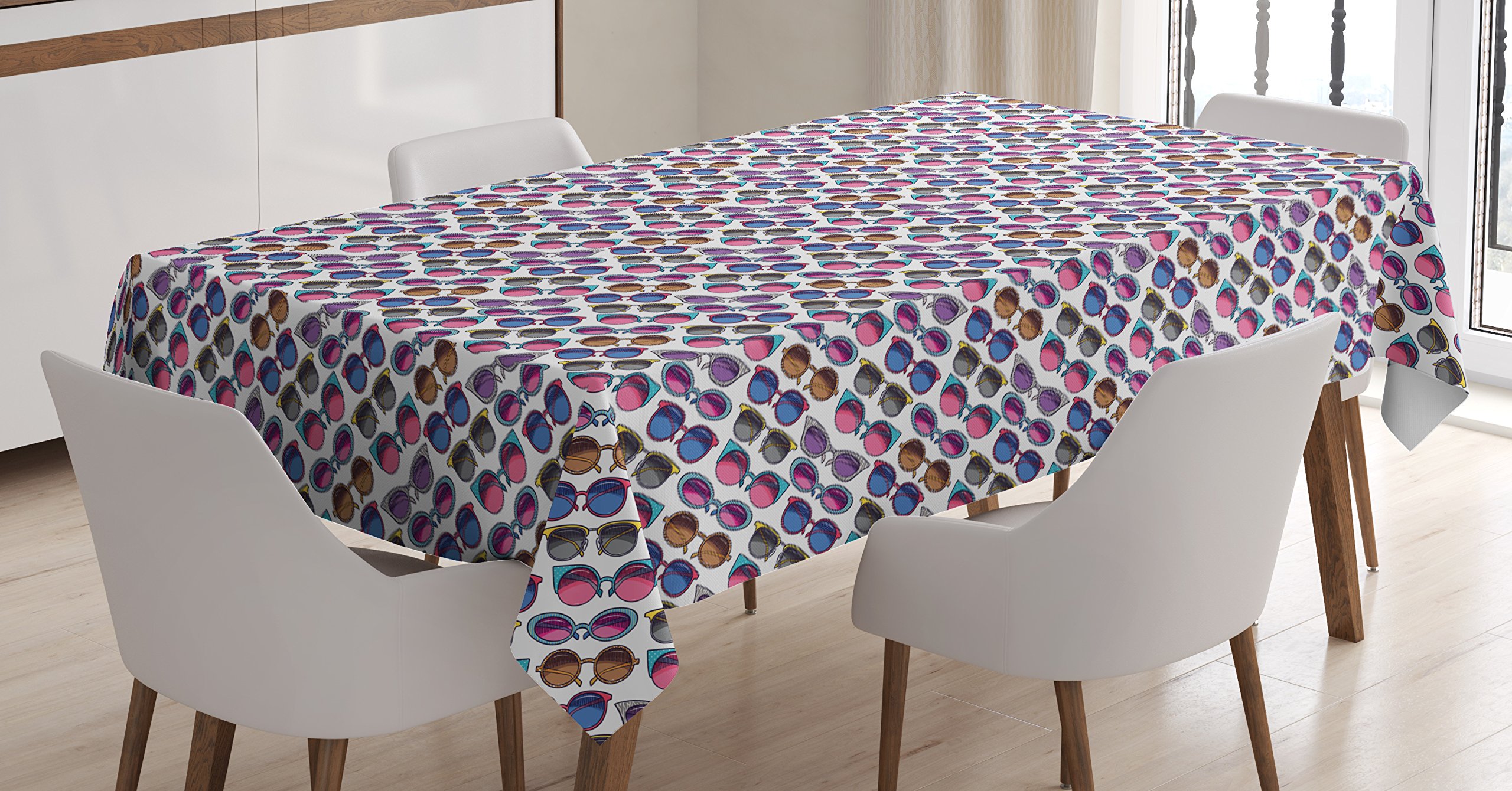 Ambesonne Vintage Hand-Drawn Sunglasses Pattern Tablecloth - 60x90 Inch Colorful Rectangular Table Cover for Dining Room & Kitchen Decor - Summer Fashion Accessories & Home Styling
