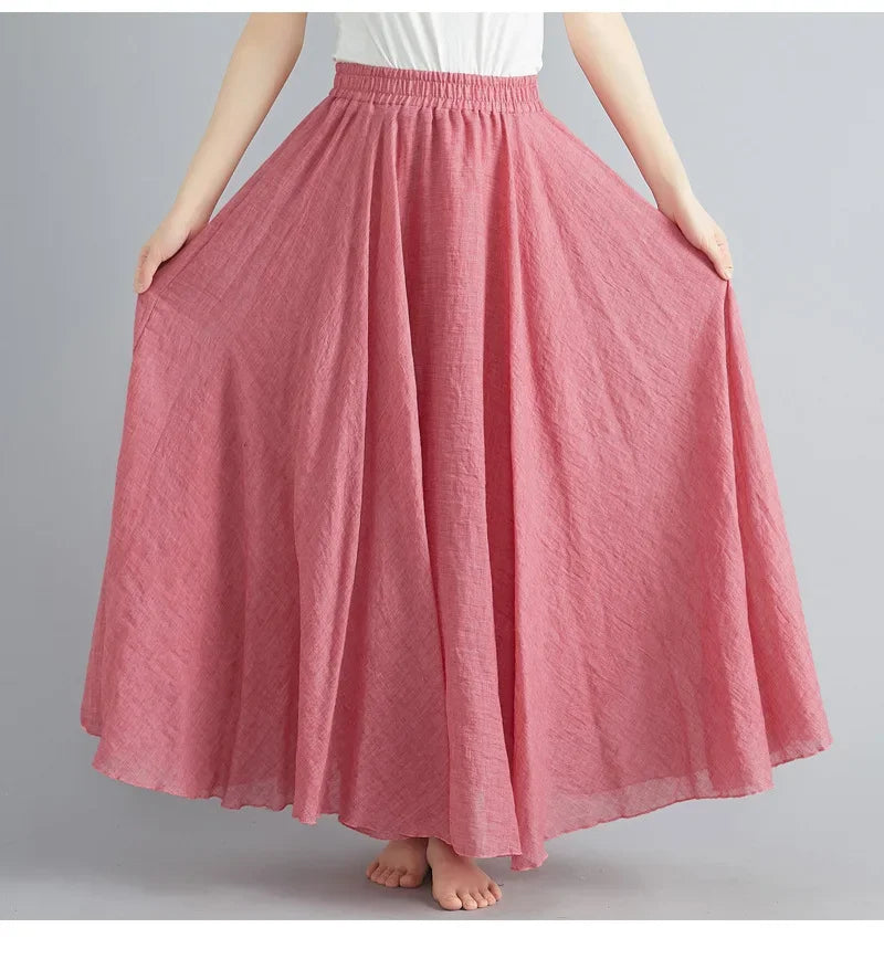 Stylish Women's Cotton Linen Maxi Skirt - Y2K Elegant Boho Long Skirt for Beach, Casual & Harajuku Fashion | Perfect for Summer Outfits, Vacations & Street Style