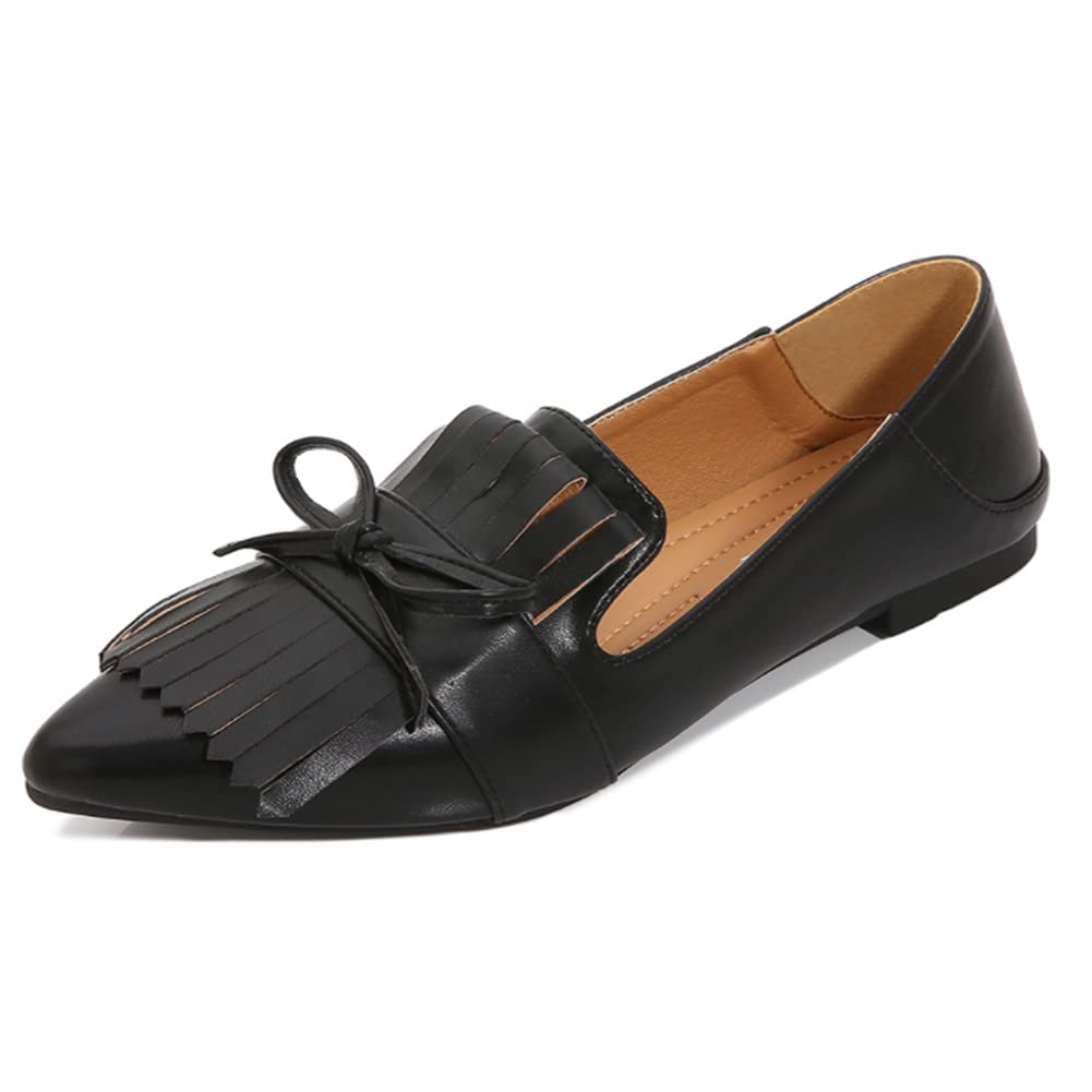 Lutalica Women's Fashion Pointed Toe Tassel Slip-On Loafers - Casual Backless Bowknot Ballet Flats for Work, Office & Daily Wear