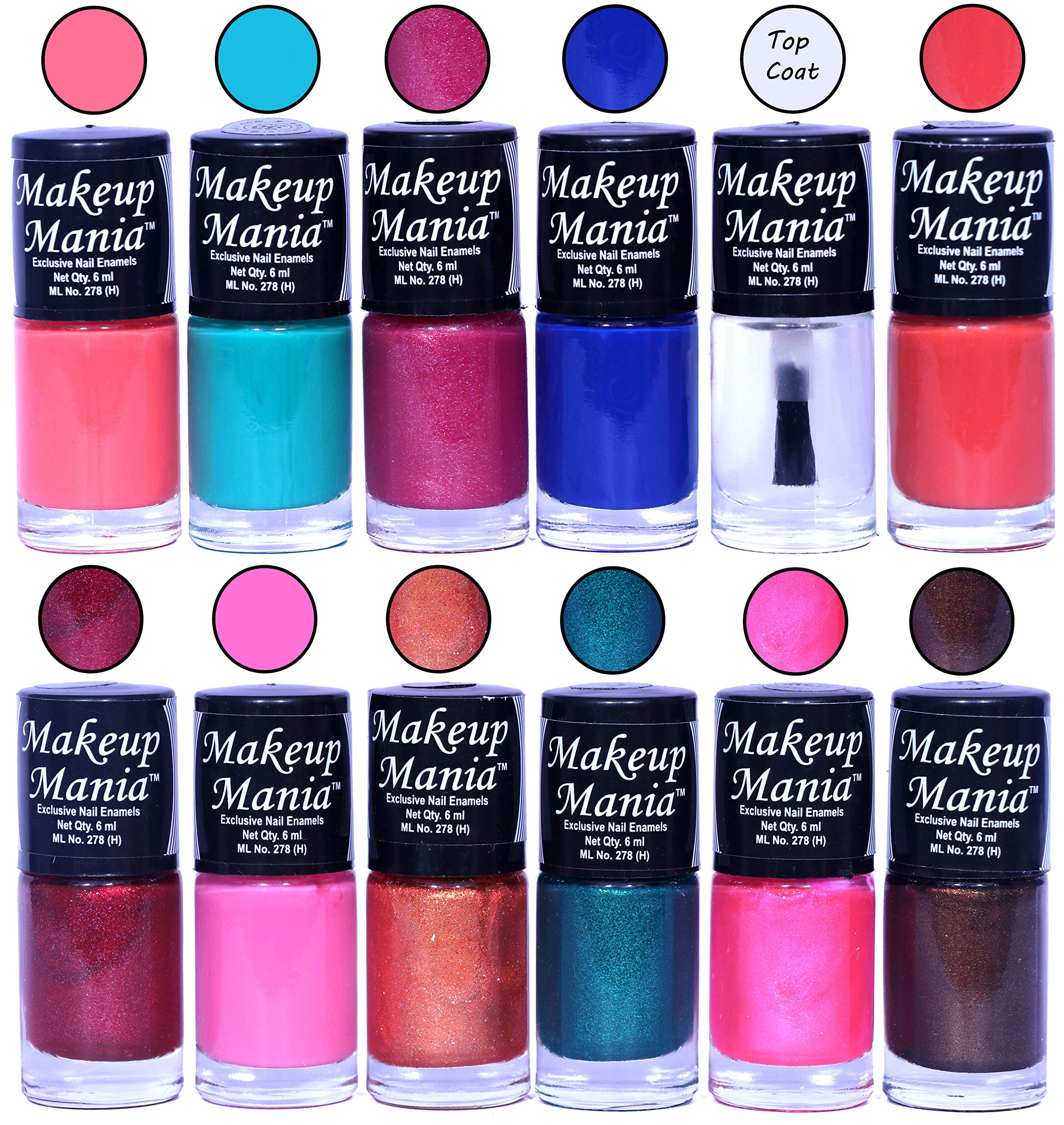 Makeup Mania 12-Piece Nail Polish Set - 6ml Each, Multicolor Combo No.125 - Perfect for Home Manicures, Nail Art & Gift Giving