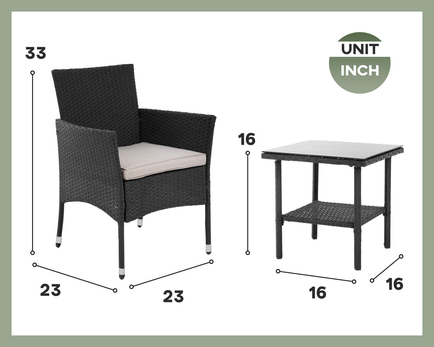 3-Piece Black Wicker Patio Furniture Set - Outdoor Rattan Chairs & Table for Backyard, Porch, Poolside, Lawn - Perfect for Relaxing, Entertaining & Dining Al Fresco