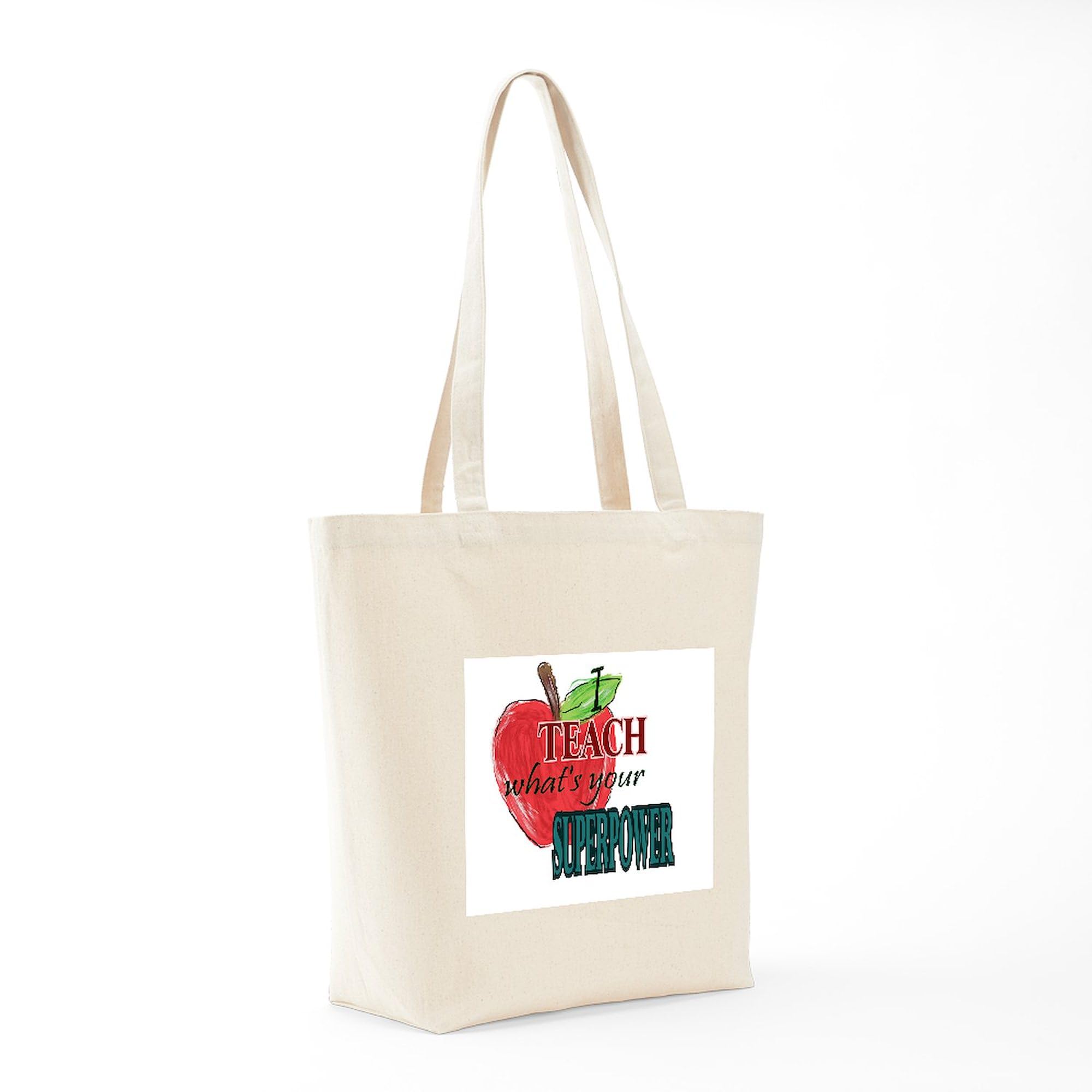 I Teach What's Your Superpower? Natural Canvas Tote Bag - Reusable Grocery Shopping Bag for Teachers, School, Work & Everyday Use