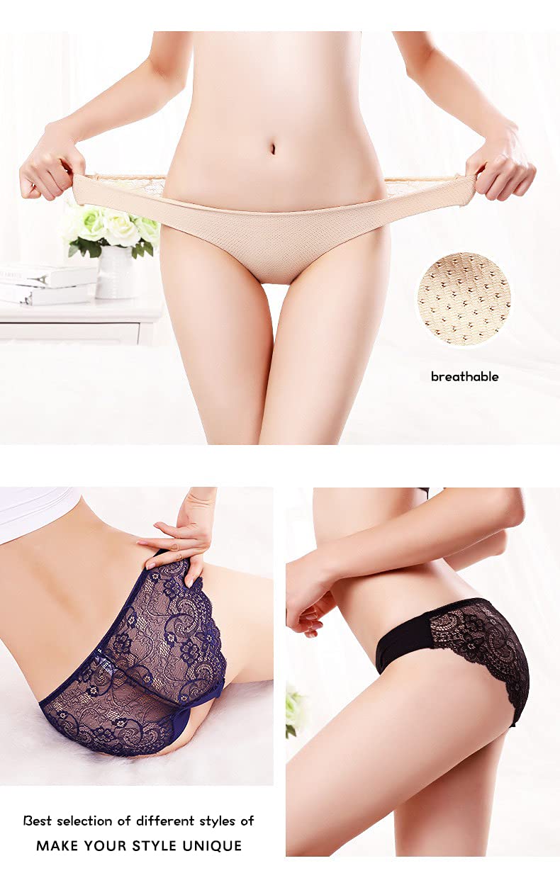 VISSAY Women's Sexy Lace Panties - 6 Pack Low Rise Seamless Underwear Set, Breathable Ice Silk Thongs for Everyday Comfort & Intimate Wear | Perfect for Date Night, Lounge & Special Occasions