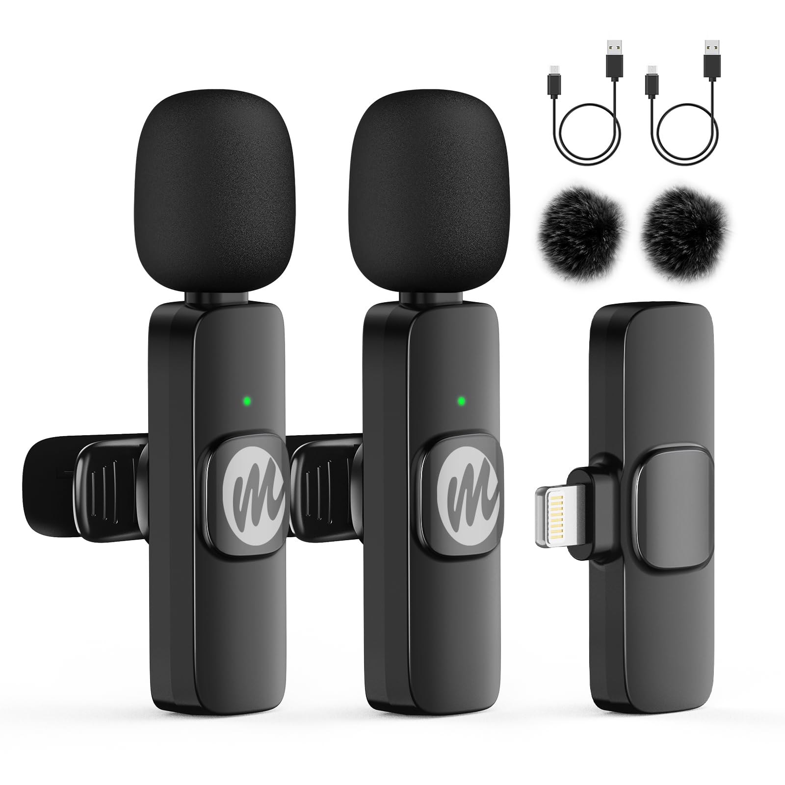 Moman Wireless Lavalier Microphone for iPhone 14/13/12/11/SE - 2 Pack Clip-On Mini Microphone for Video Recording, Vlogging, YouTube, TikTok, Interviews - Crystal Clear Sound for Content Creators & Live Streaming