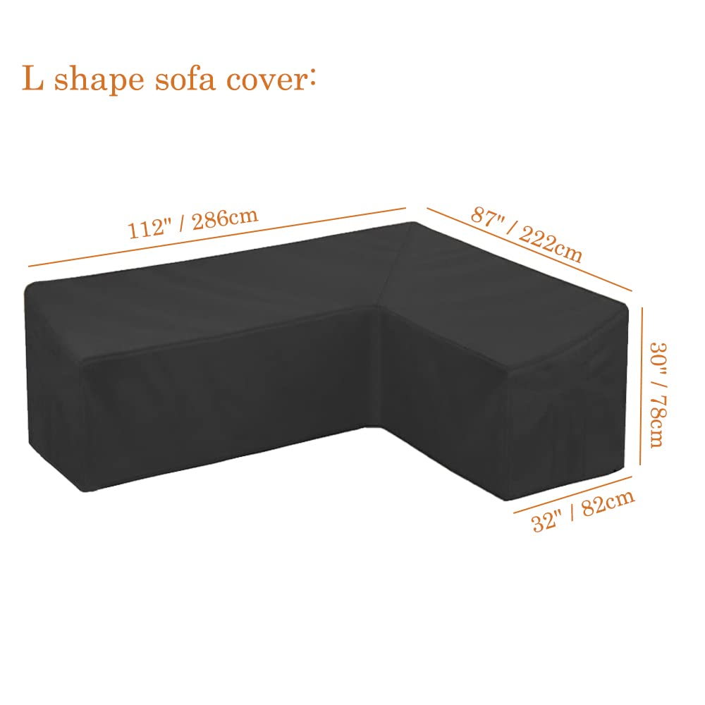 L-Shaped Waterproof Outdoor Patio Sofa Cover 112x87in - All Weather Dustproof Furniture Protector for Sectional Couch, Garden, Lawn & Veranda - Perfect for Rain, Snow, Sun Protection & Outdoor Furniture Storage