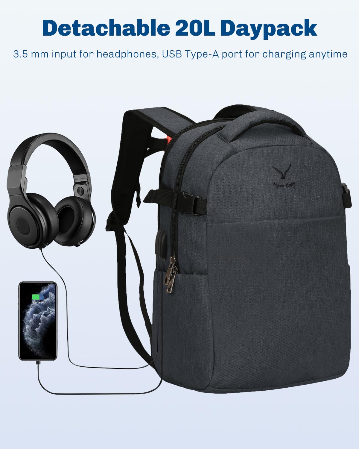 Hynes Eagle 22 Inch Rolling Backpack - 2 in 1 Wheeled Carry On Luggage for Air Travel, 63L Spacious Travel Backpack for Women & Men | Perfect for Business Trips, Weekend Getaways & International Vacations
