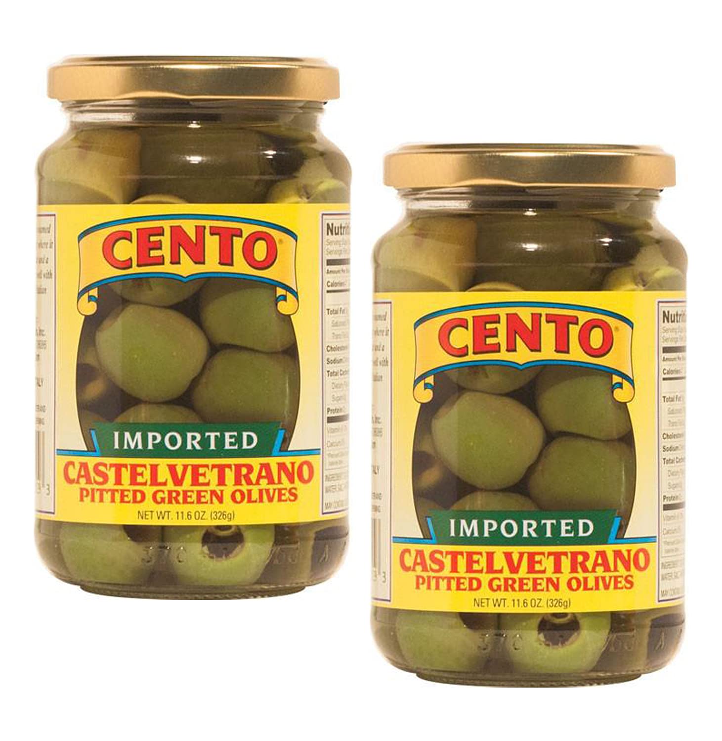 Cento Castelvetrano Pitted Green Olives 11.6 oz (Pack of 2) - Premium Italian Olives for Salads, Charcuterie Boards & Mediterranean Recipes