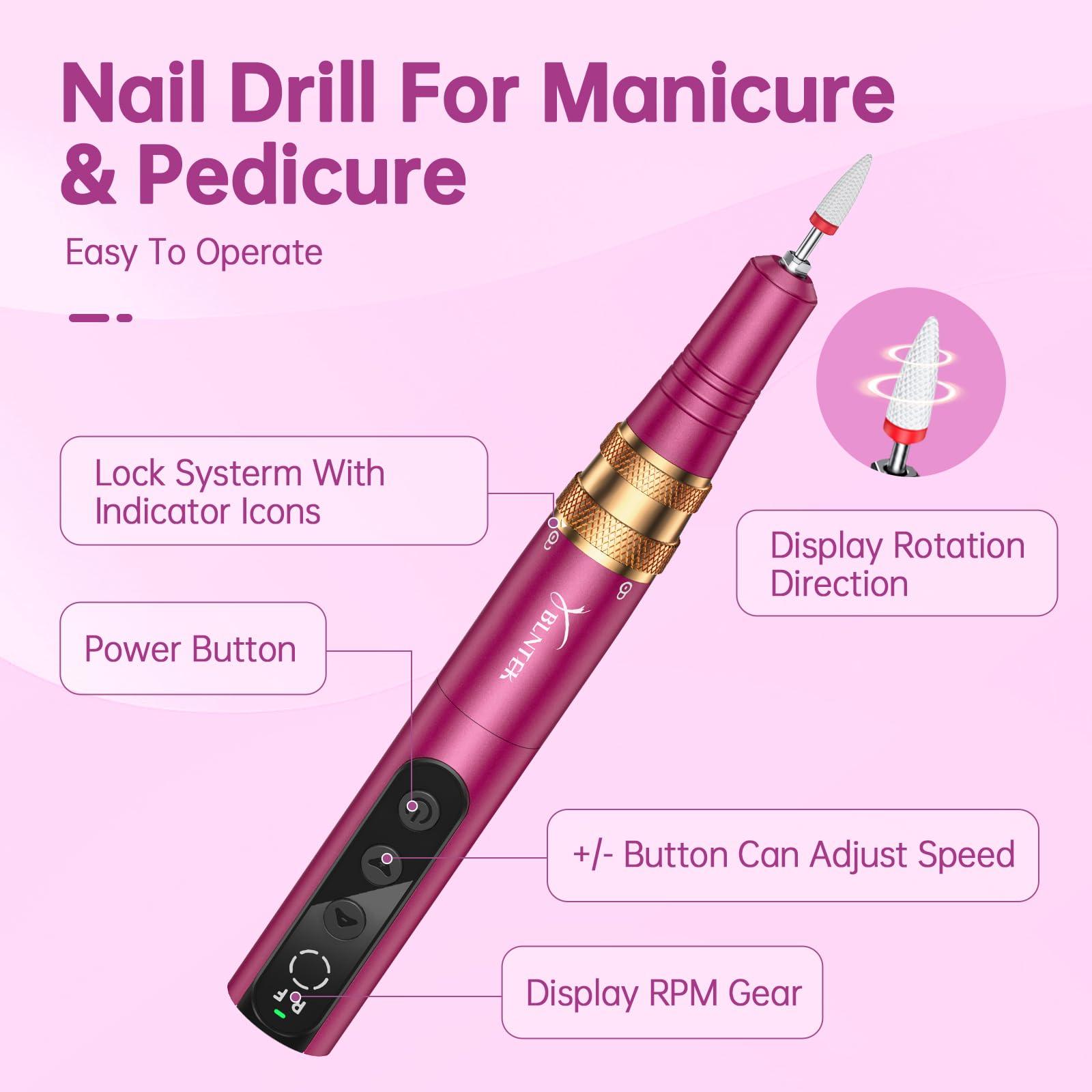 Professional Cordless Electric Nail Drill Machine - 35000RPM Rechargeable Nail File with 5 Adjustable Speeds | Manicure Pedicure Kit for Acrylic, Gel Nails Polishing & Shaping | Perfect for Home Salon, Nail Artists & DIY Nail Care
