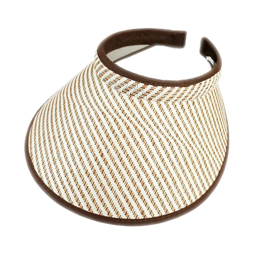 Wide Weave Design Paper Straw Push-On Clip-On Sun Visor Hat for UV Protection - Brown | Perfect for Beach, Gardening & Outdoor Activities