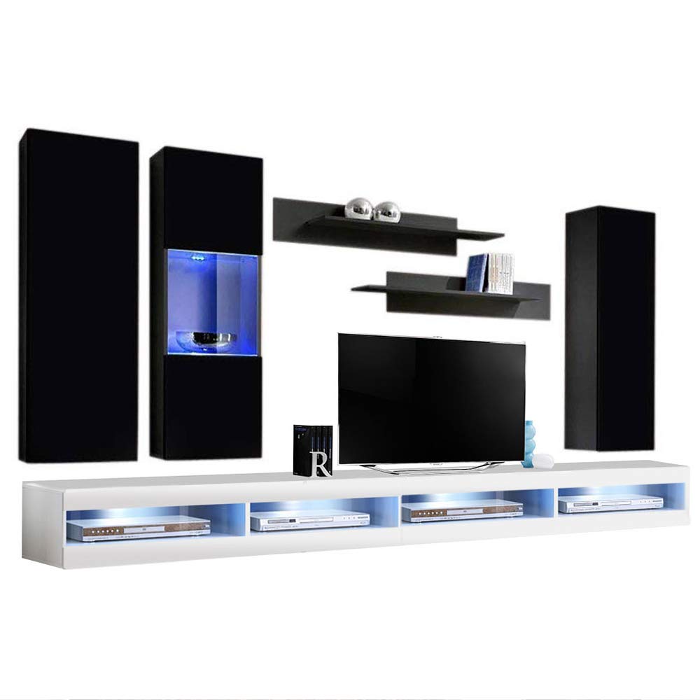 Modern Floating TV Stand with Storage & LED Lights - Wall-Mounted Entertainment Center for Bedroom & Living Room - Slim 34
