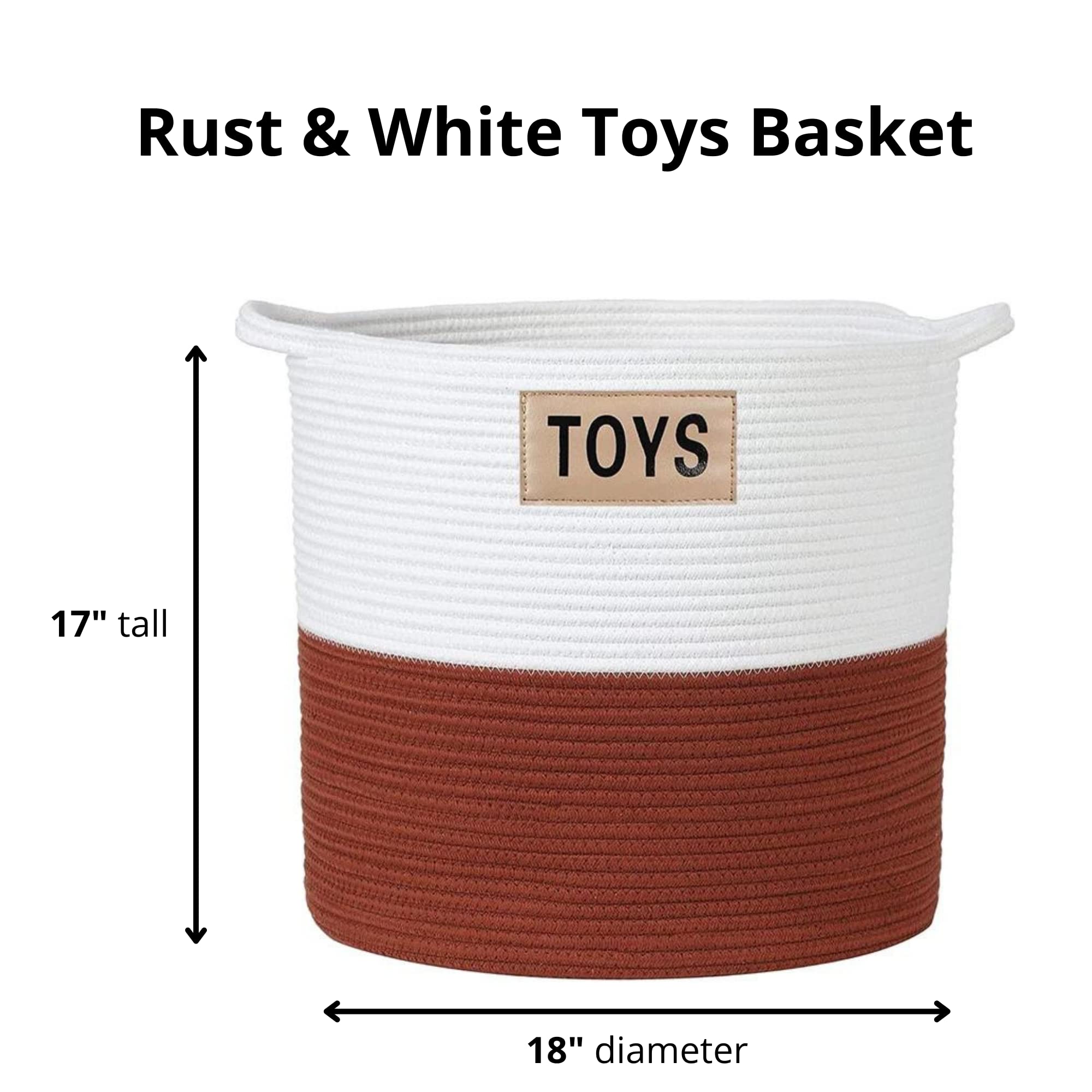 Midlee Rust & White Rope Toys Basket - Stylish Storage Organizer for Kids' Toys, Nursery, Playroom & Living Room Decor